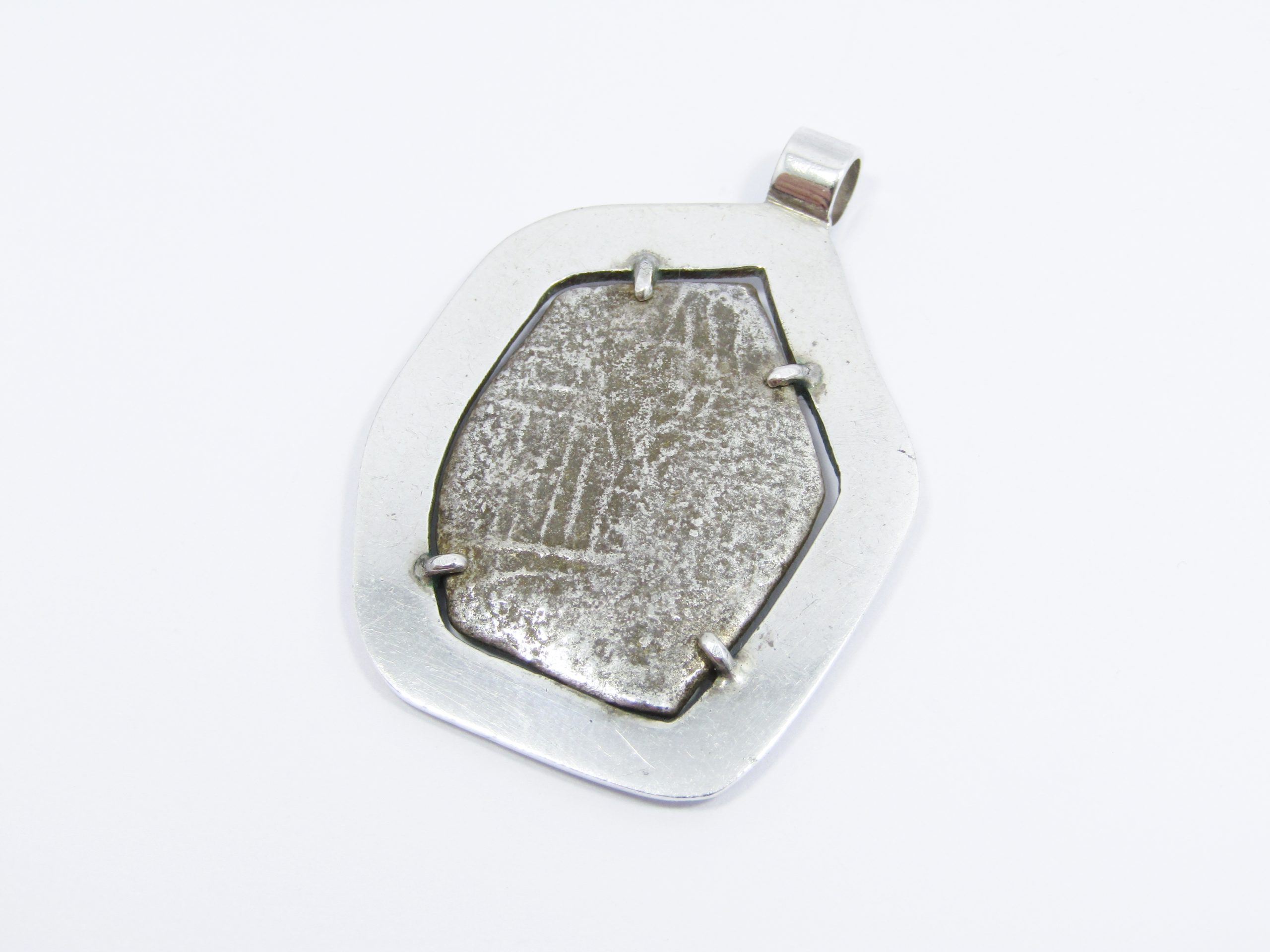 Antique Spanish Silver Cob Coin in Pendant
