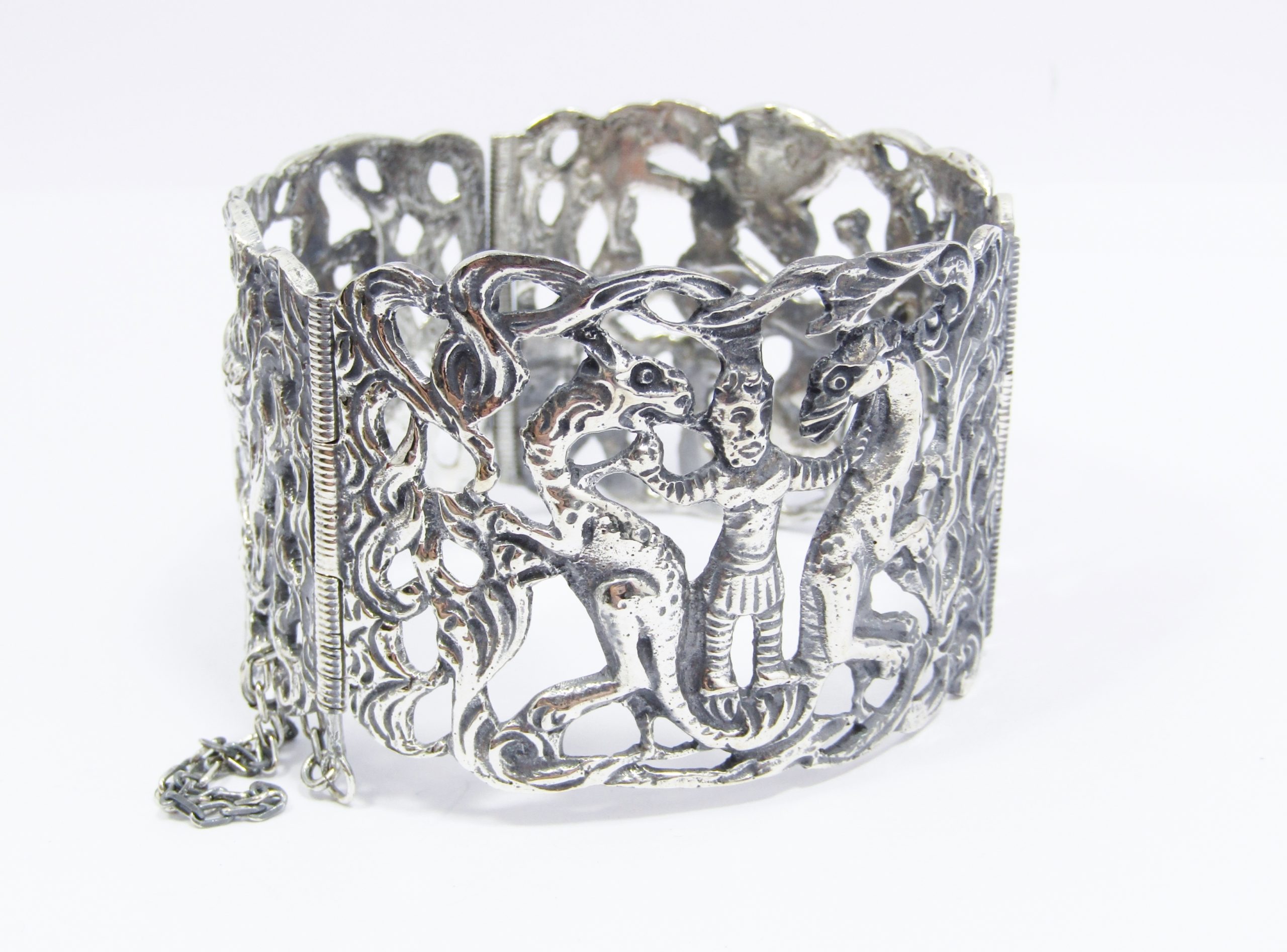 Beautiful, Antique Weighty & Broad Sterling Silver Hinged Bangle