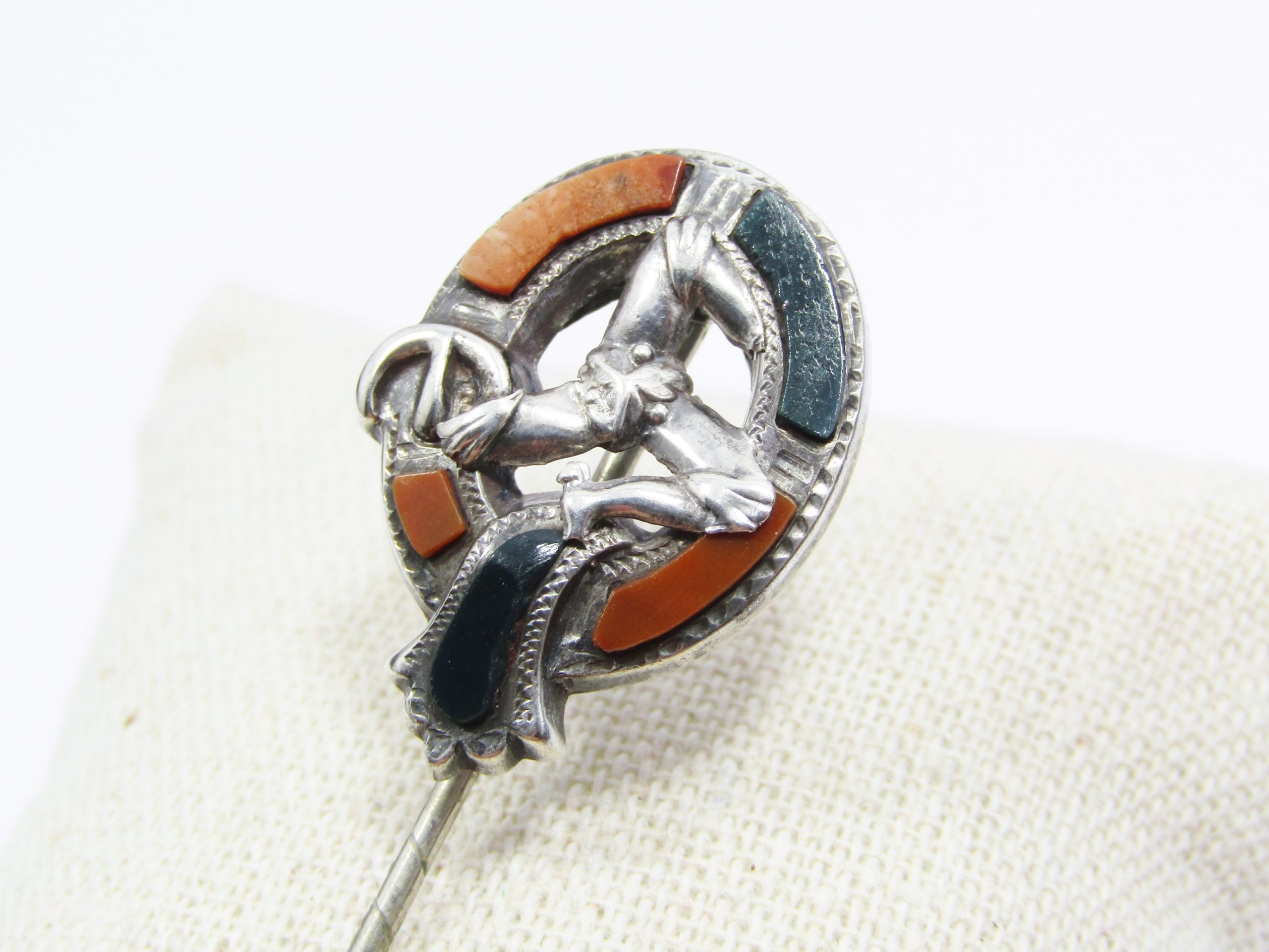 Antique Scottish Silver & Hardstone Inlay Pin