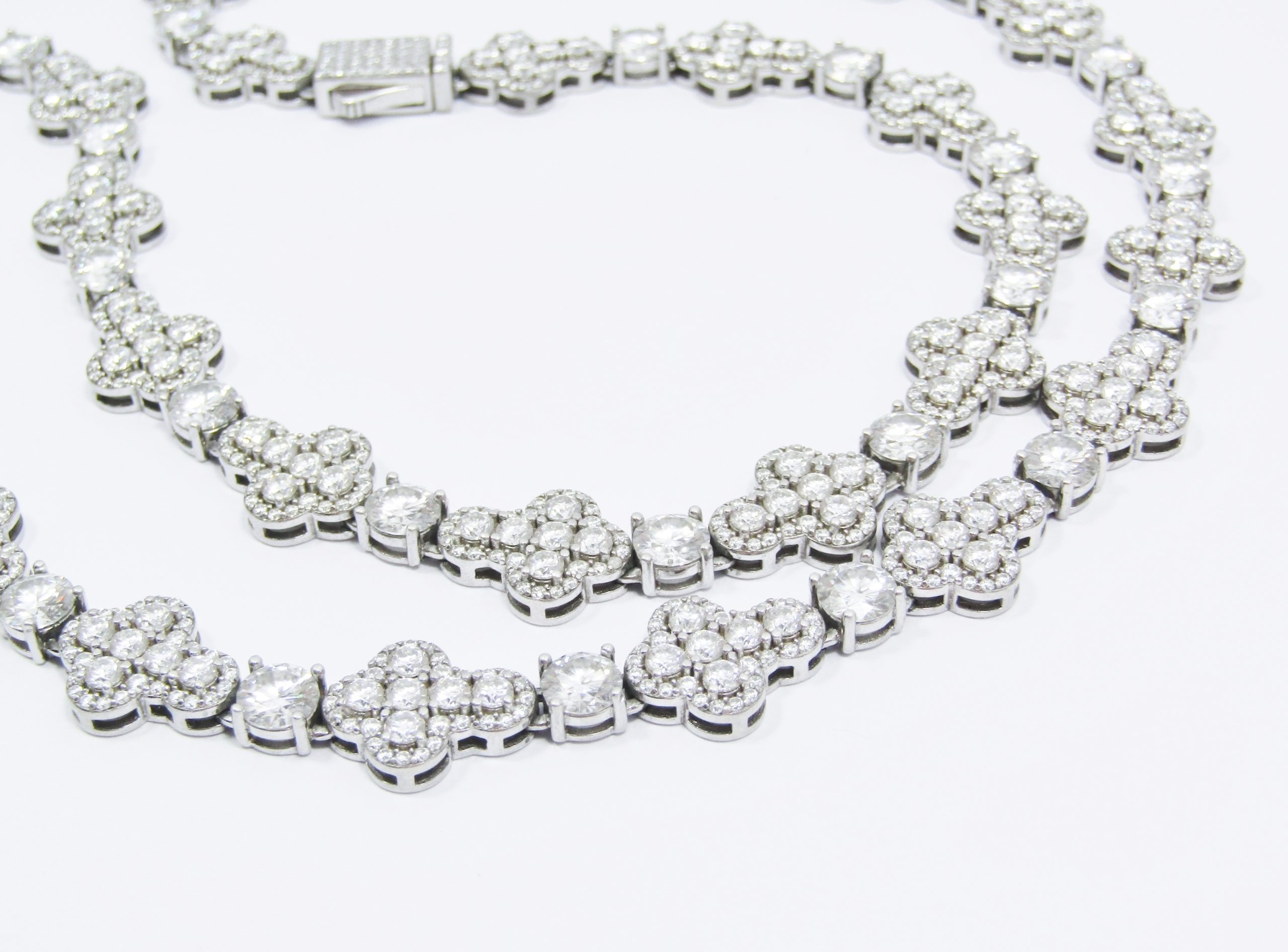A Spectacular Tennis Necklace Encrusted In Moissanites in Sterling Silver.