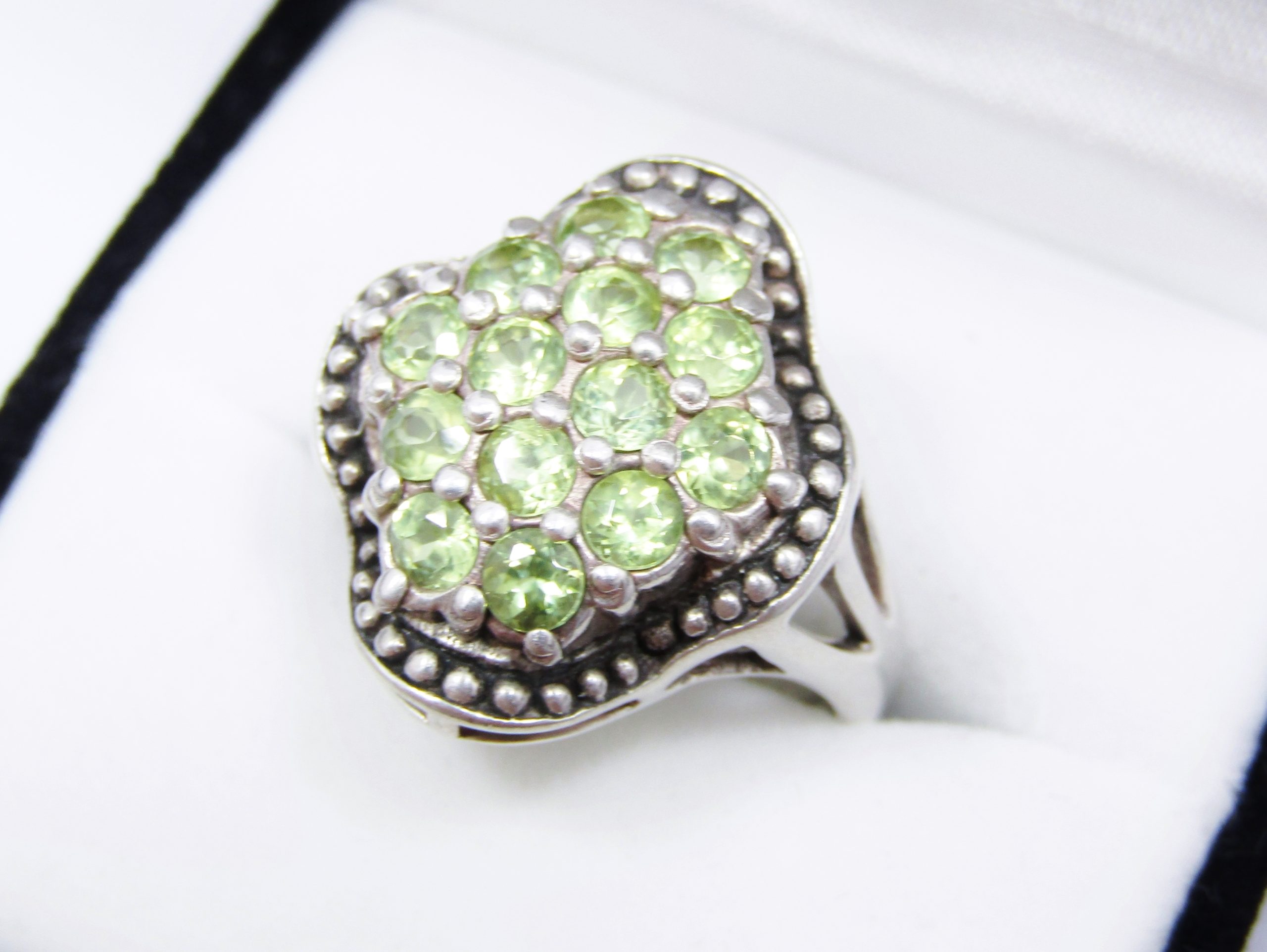A Lovely Chunky Peridot and Marcasite Ring in Sterling Silver.