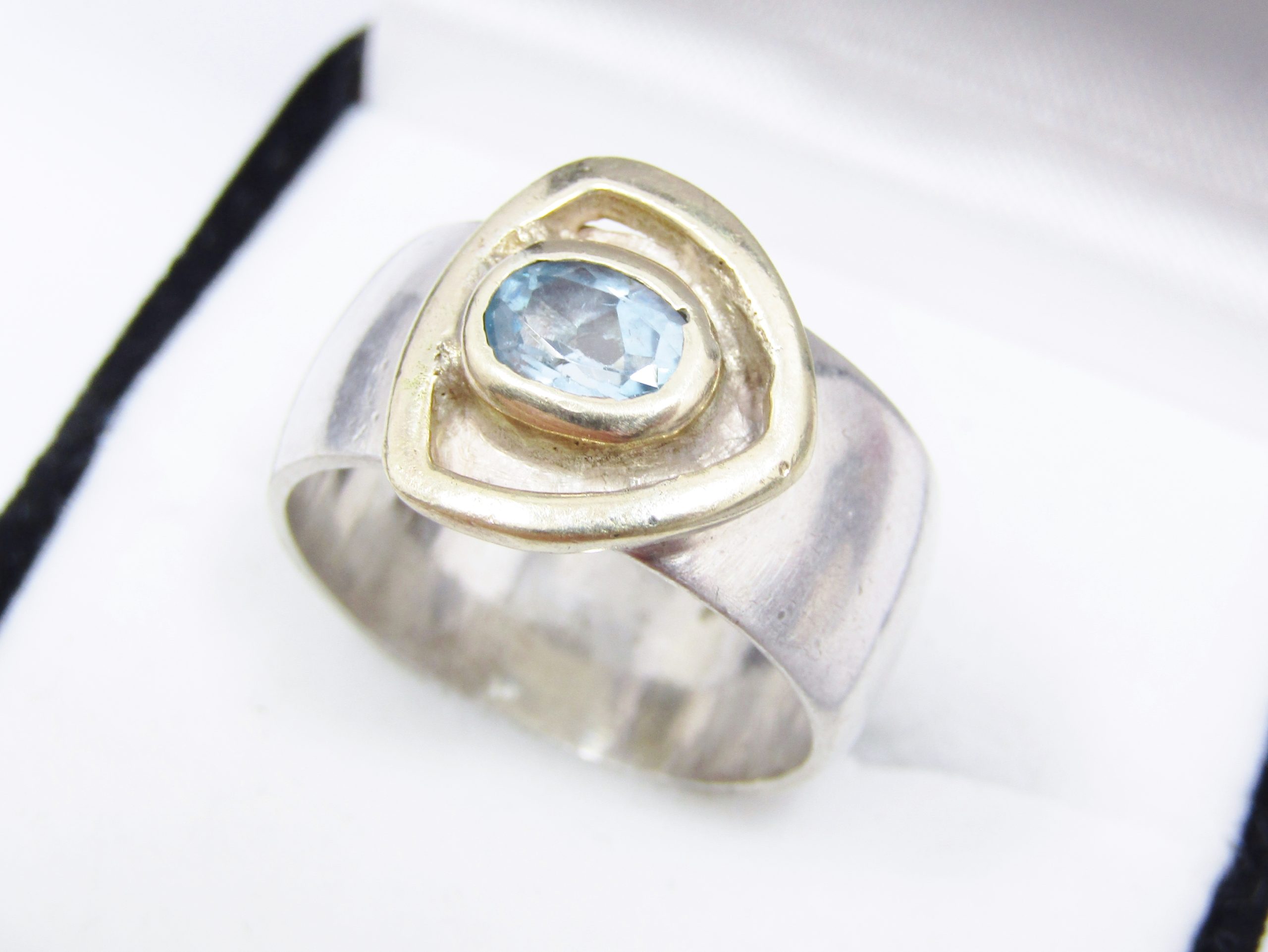 A Beautiful Two Tone 9ct Gold And  Silver Topaz Ring in Sterling Silver