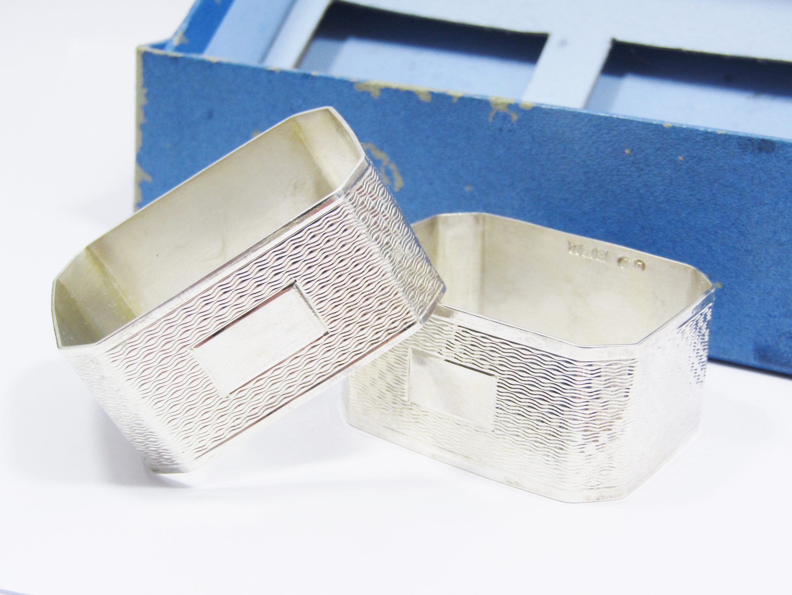 Pair of Vintage (c1961) UK Hallmarked Silver Napkin Rings, Boxed