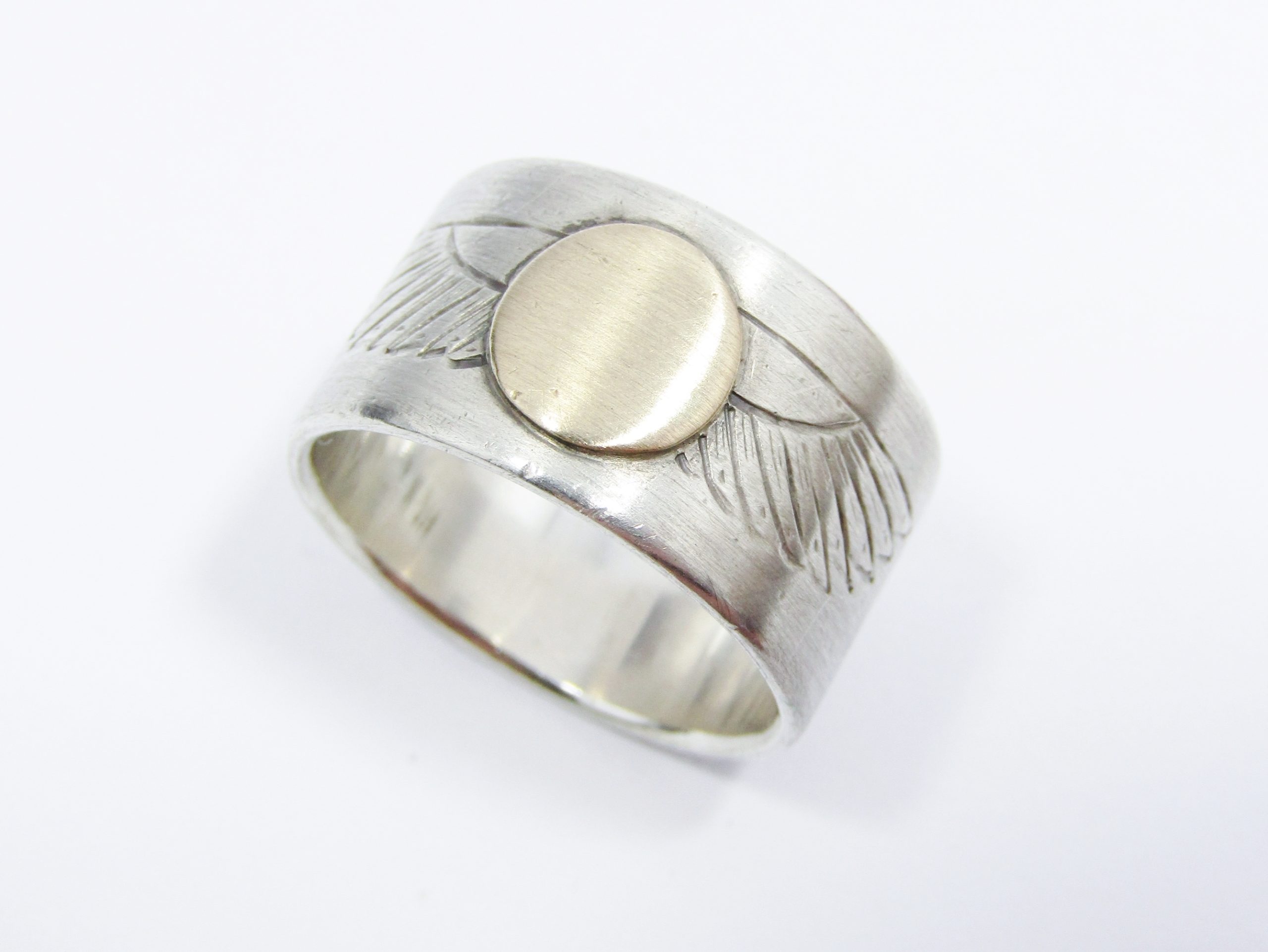 Handmade Scarab Jewellers Silver & 9CT Gold Band