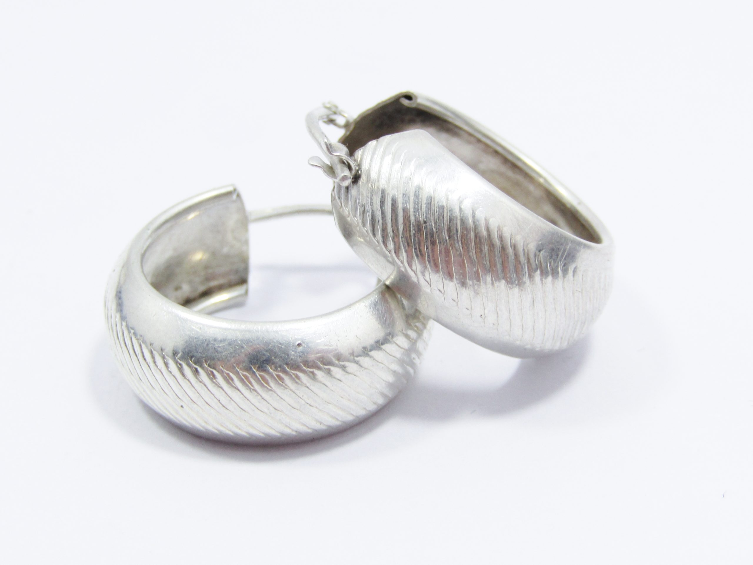 A Stunning Pair of Broad Hoop Earrings with a Texture in Sterling Silver