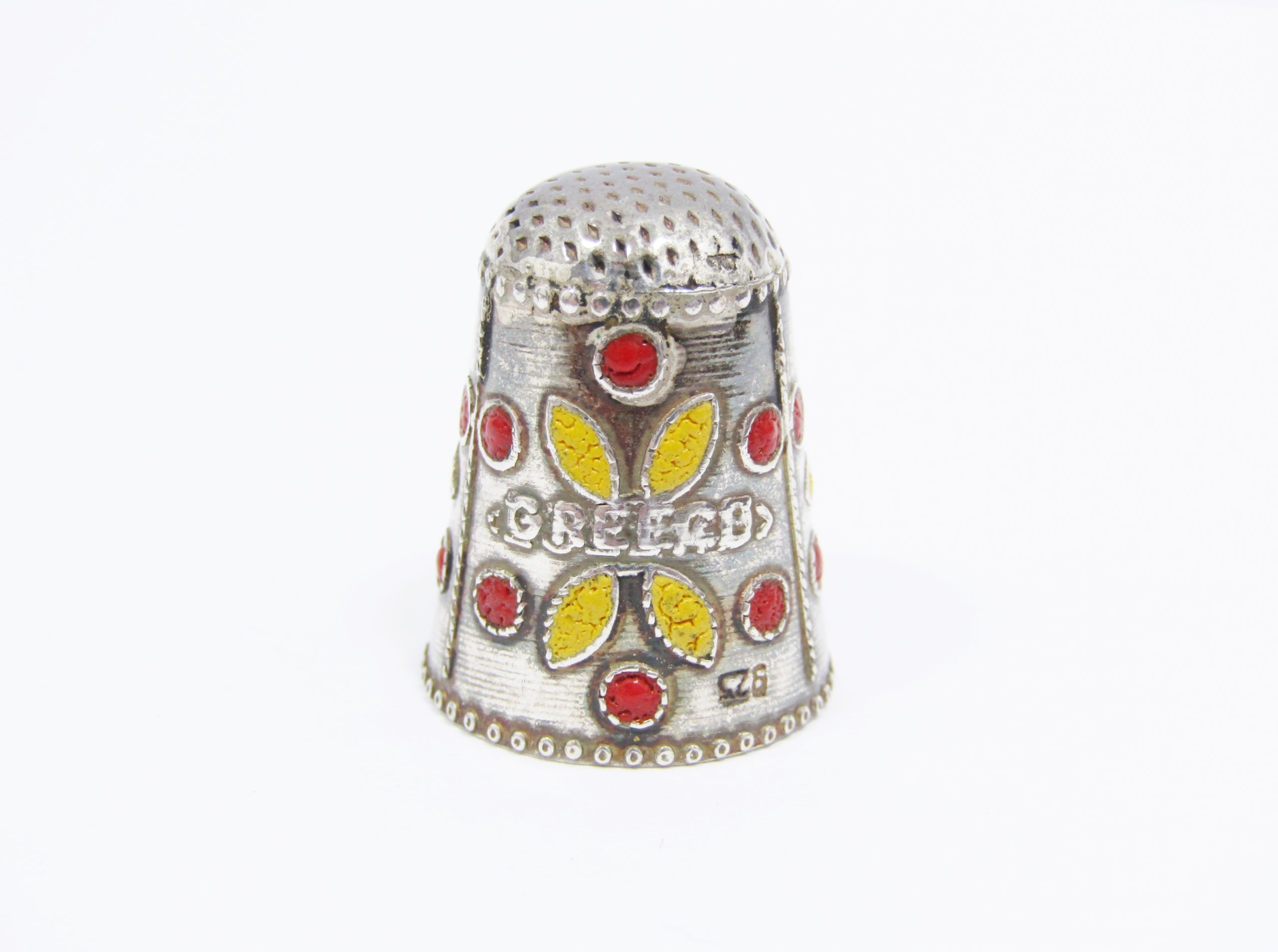 Vintage Sterling Silver "Greece" Enameled Thimble