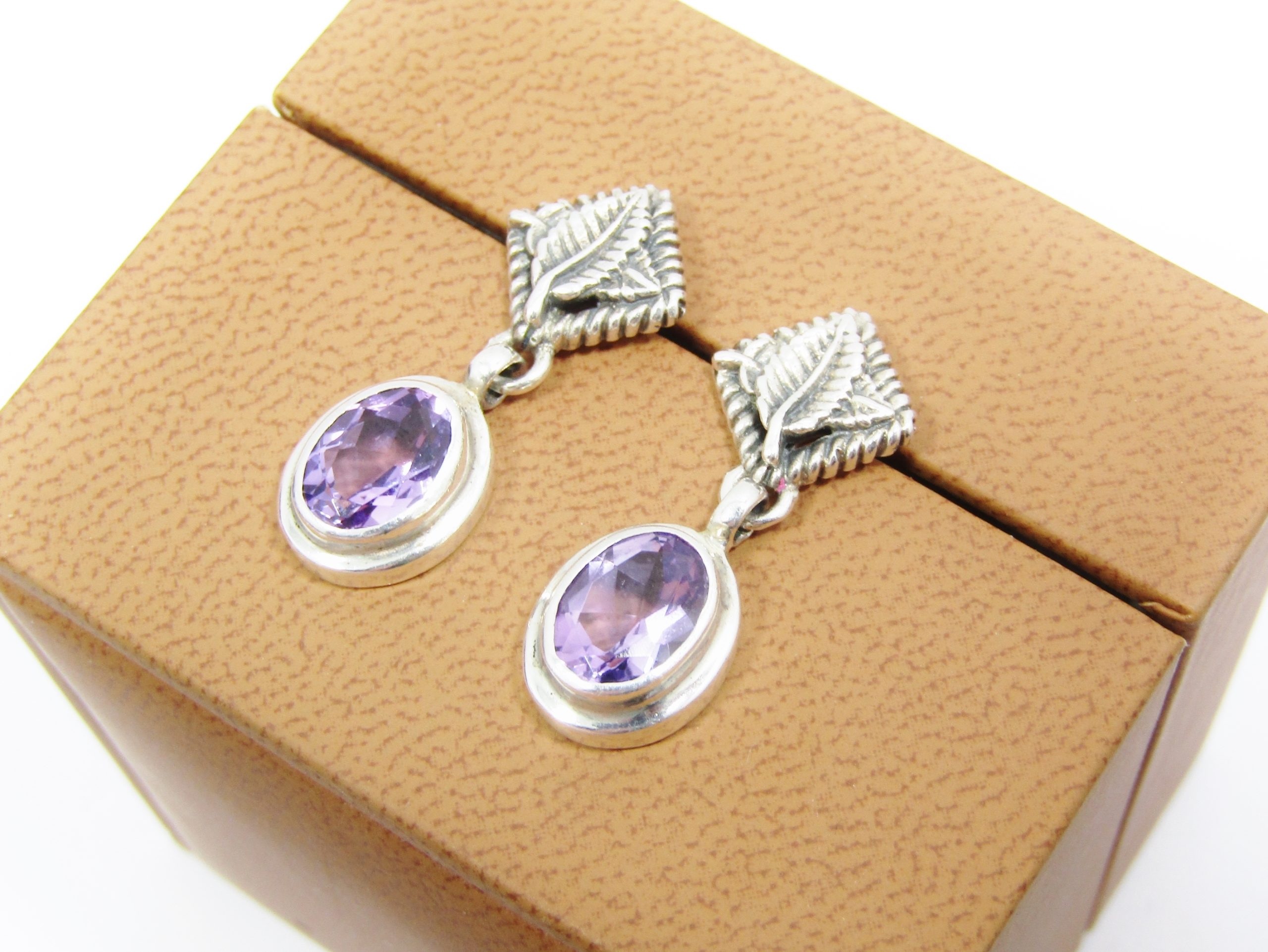 A Stunning Pair of Amethyst Dangling Earrings in Sterling Silver