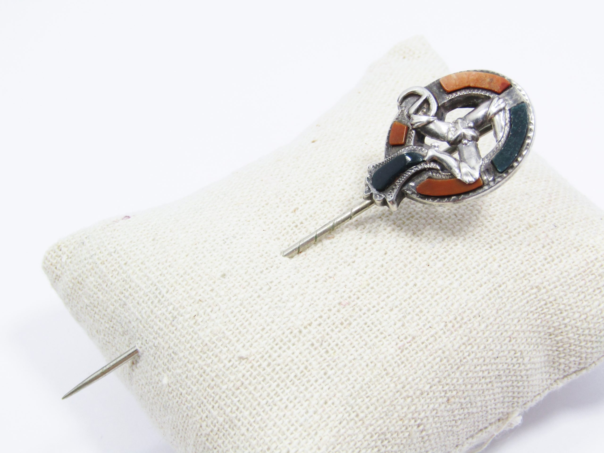 Antique Scottish Silver & Hardstone Inlay Pin