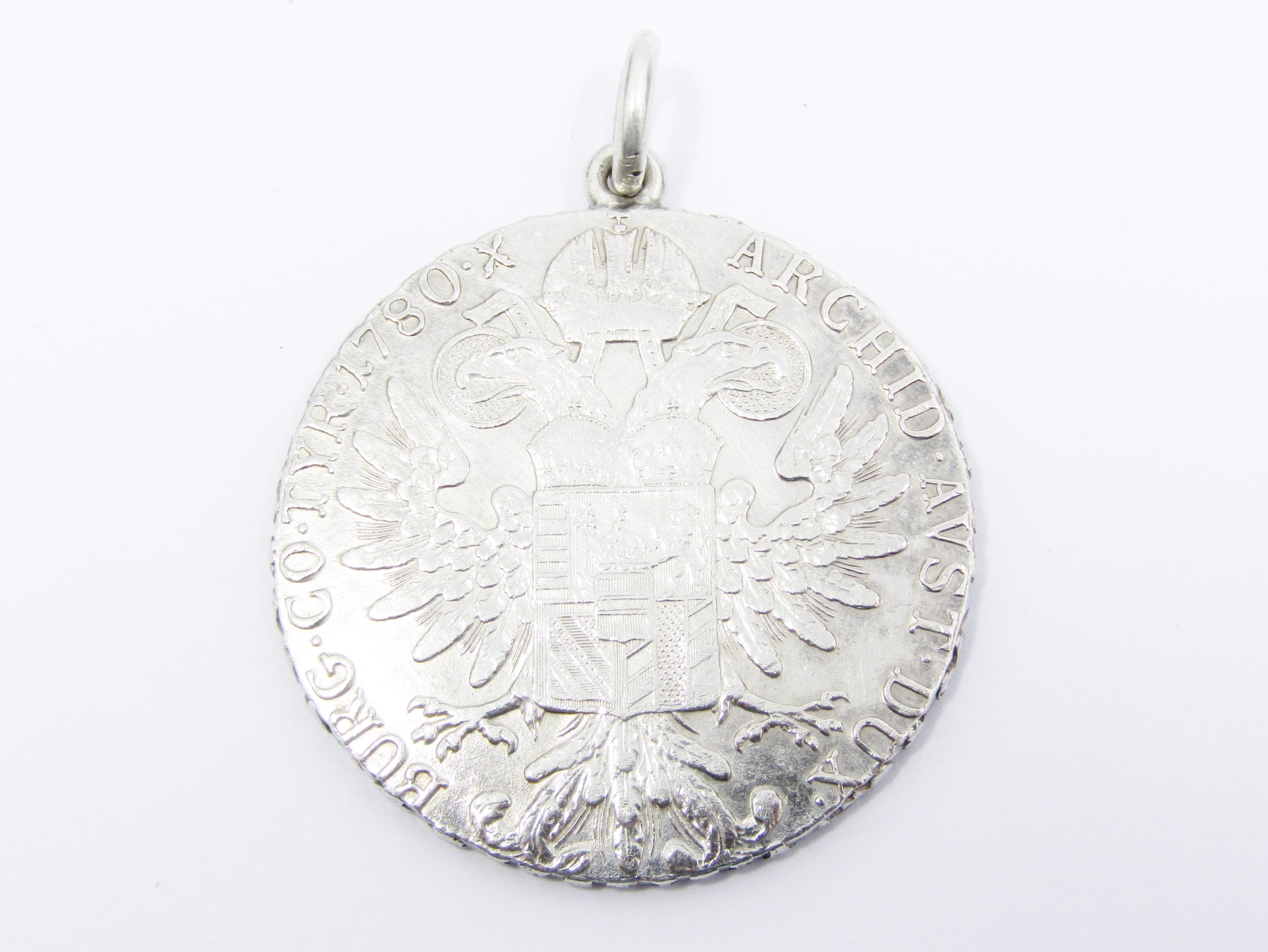 Stunning Large Solid Silver Large Maria Theresa Thaler Coin Pendant