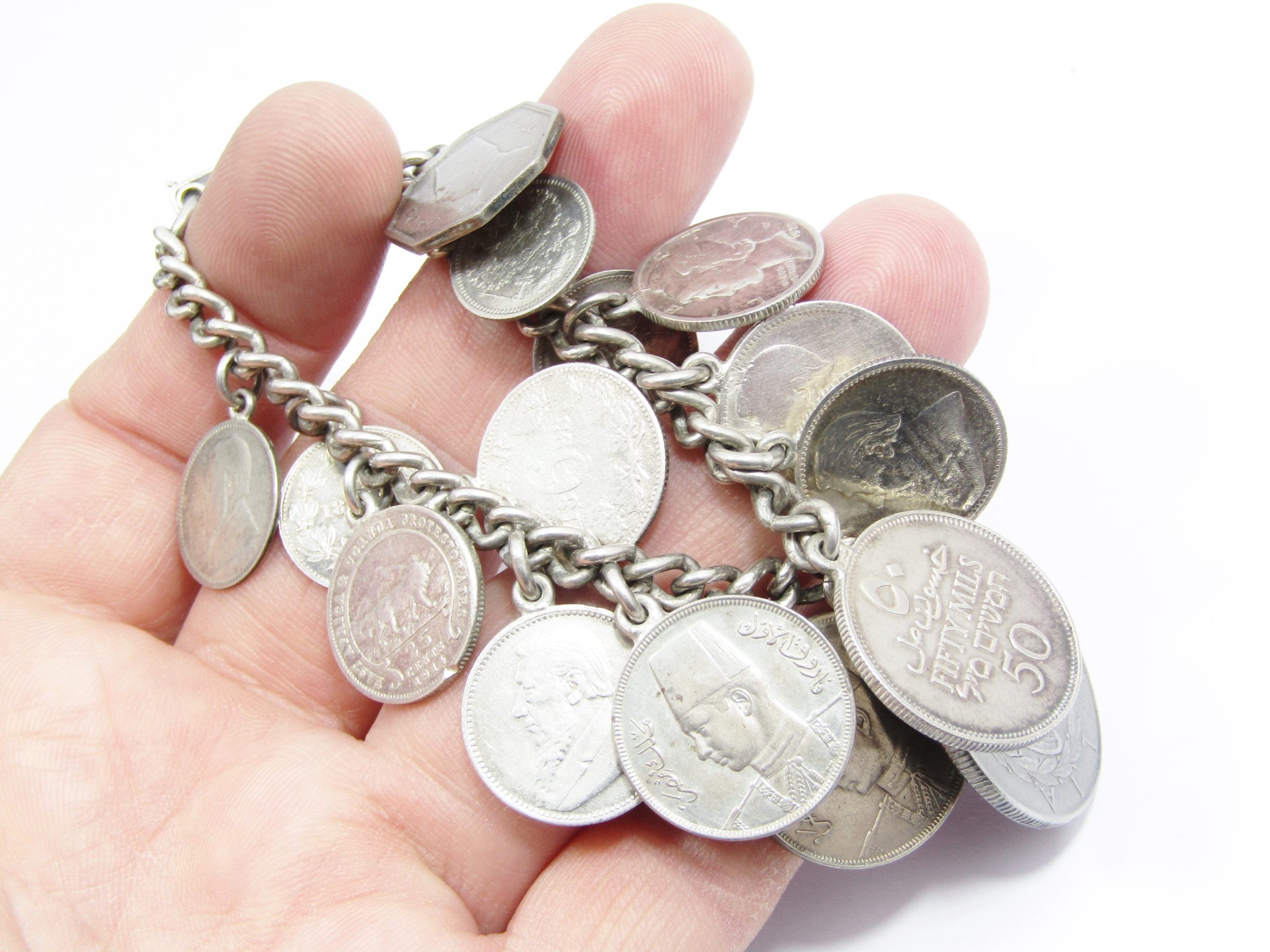 Chunky Vintage Graduated Coins & Silver Bracelet