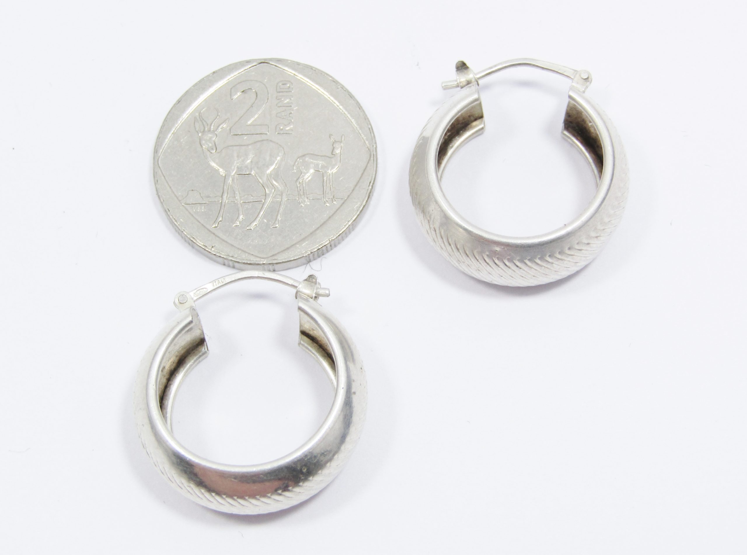 A Stunning Pair of Broad Hoop Earrings with a Texture in Sterling Silver