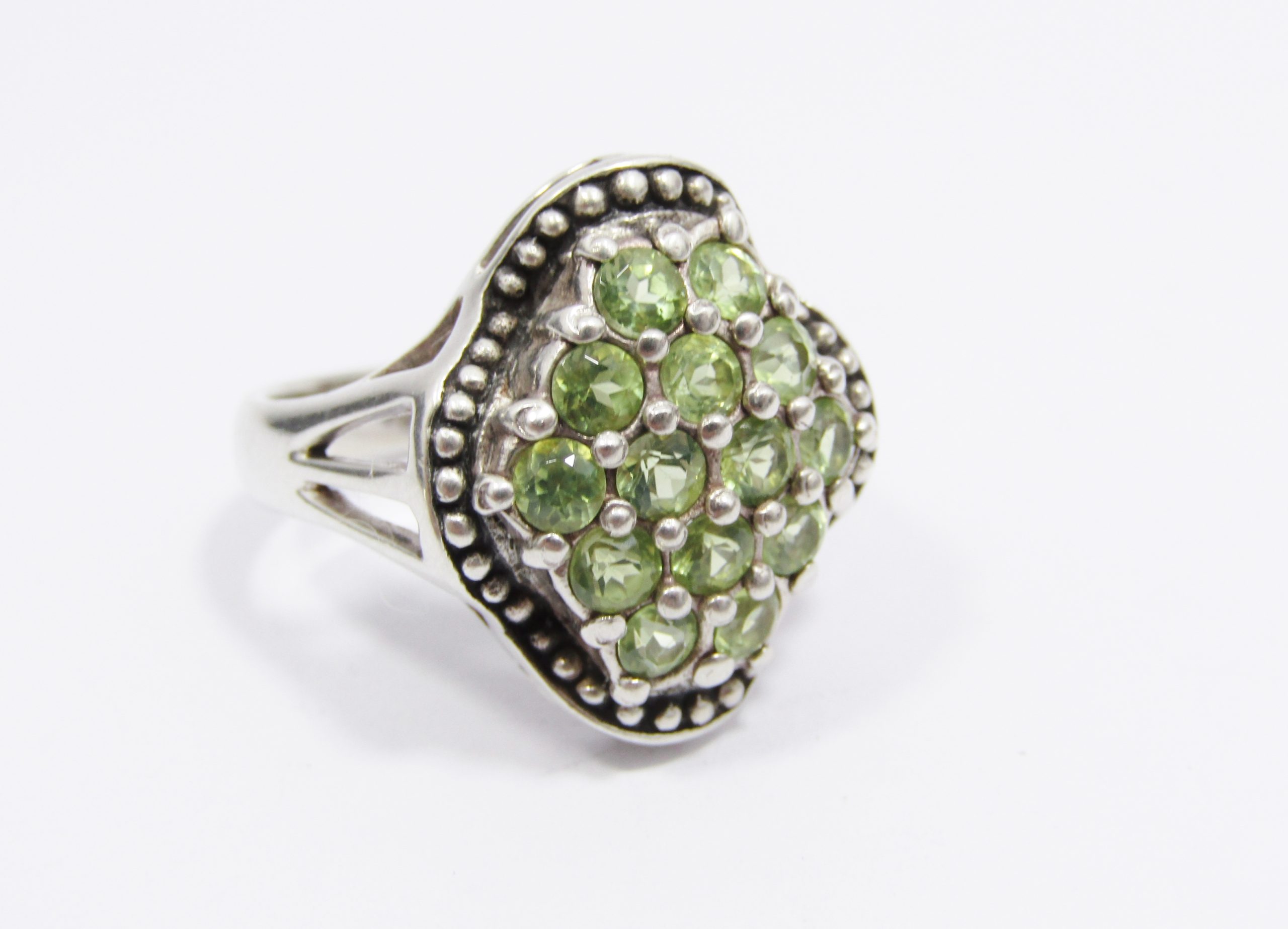 A Lovely Chunky Peridot and Marcasite Ring in Sterling Silver.