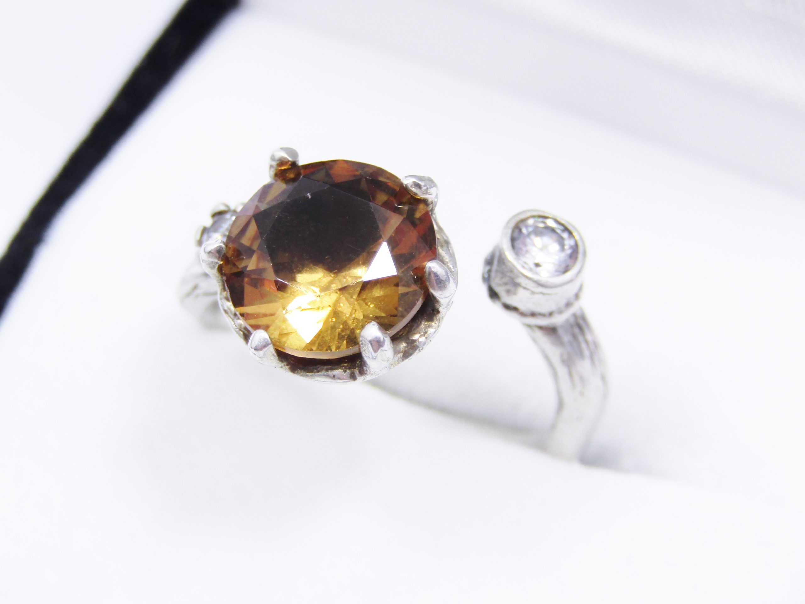 A Gorgeous Open Ended Band Set with a Honey Quartz ring in Sterling Silver