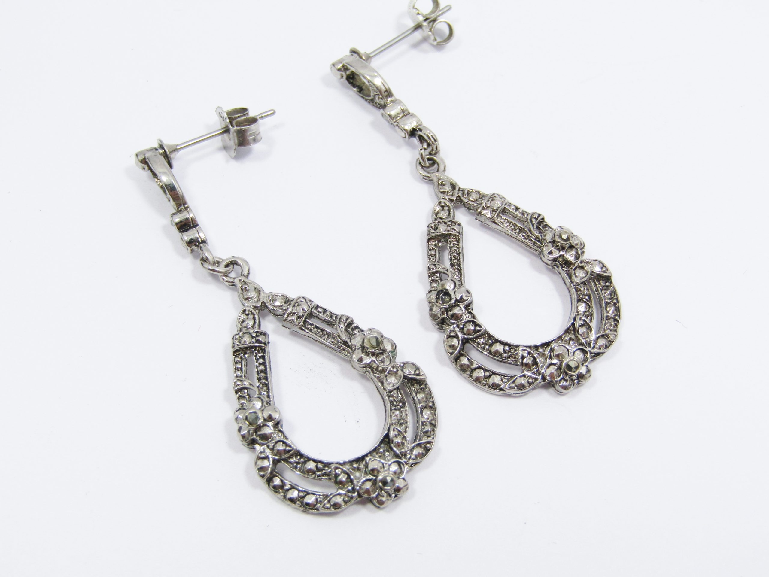 Vintage Pair of Silver & Marcasite Drop Earrings