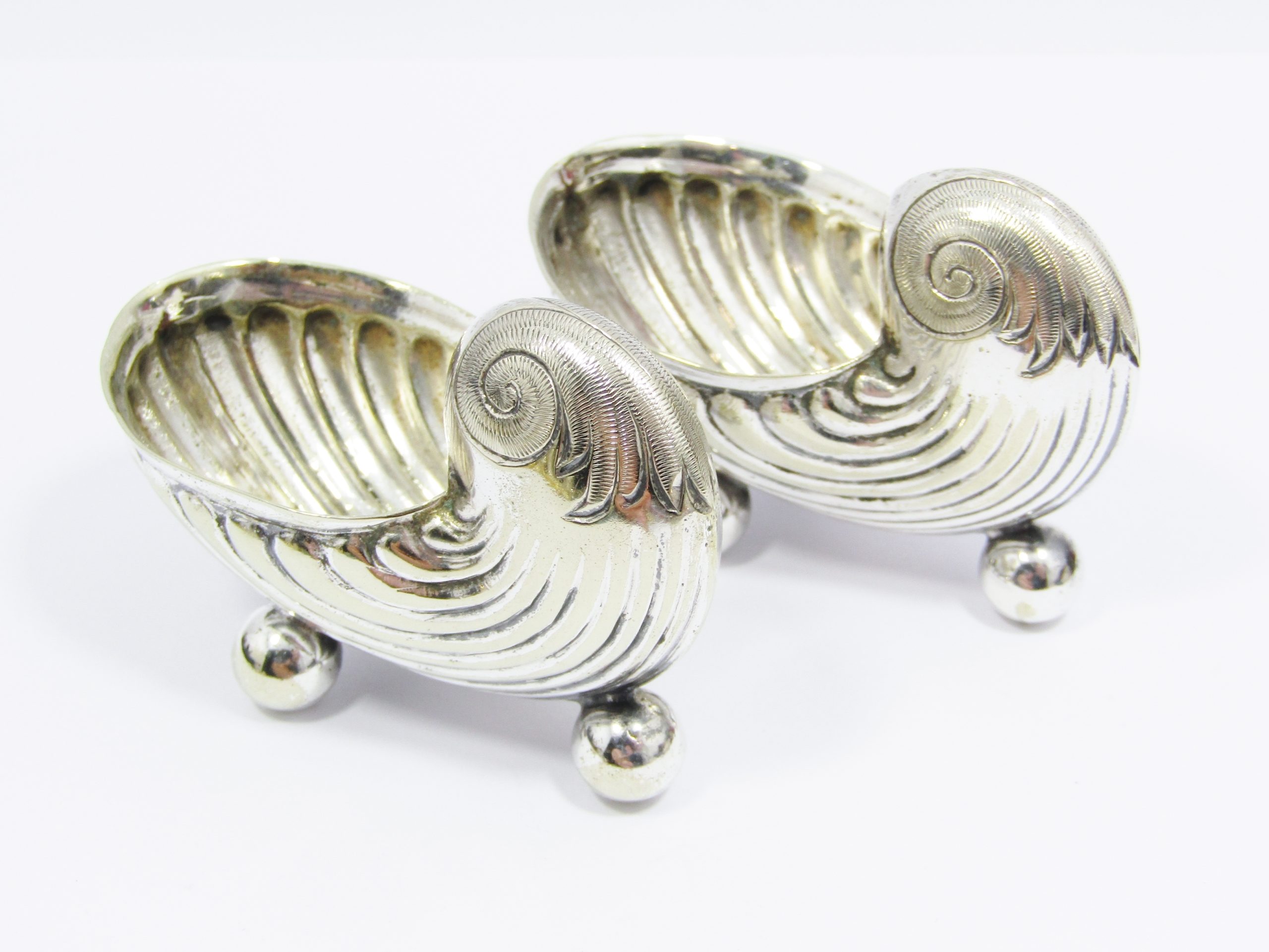 Pair of Antique Silver-Plated Shell Design Salt Cellars