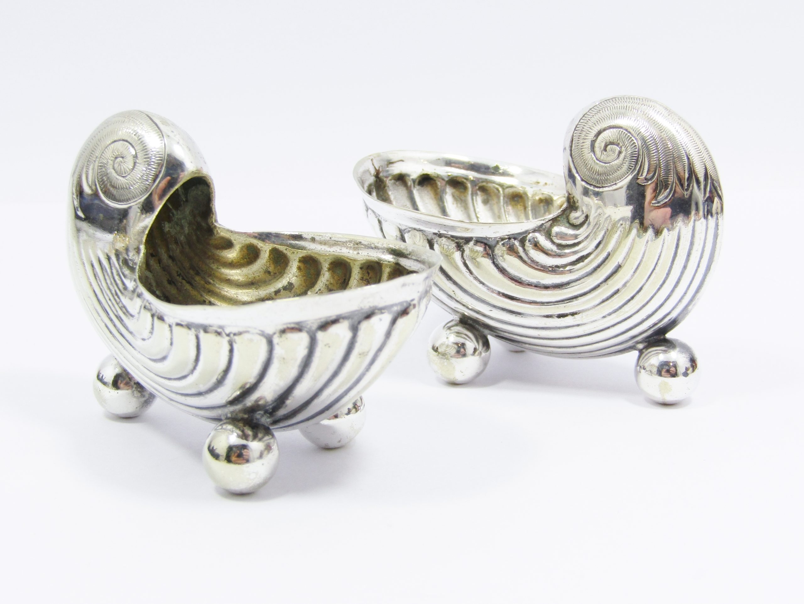 Pair of Antique Silver-Plated Shell Design Salt Cellars