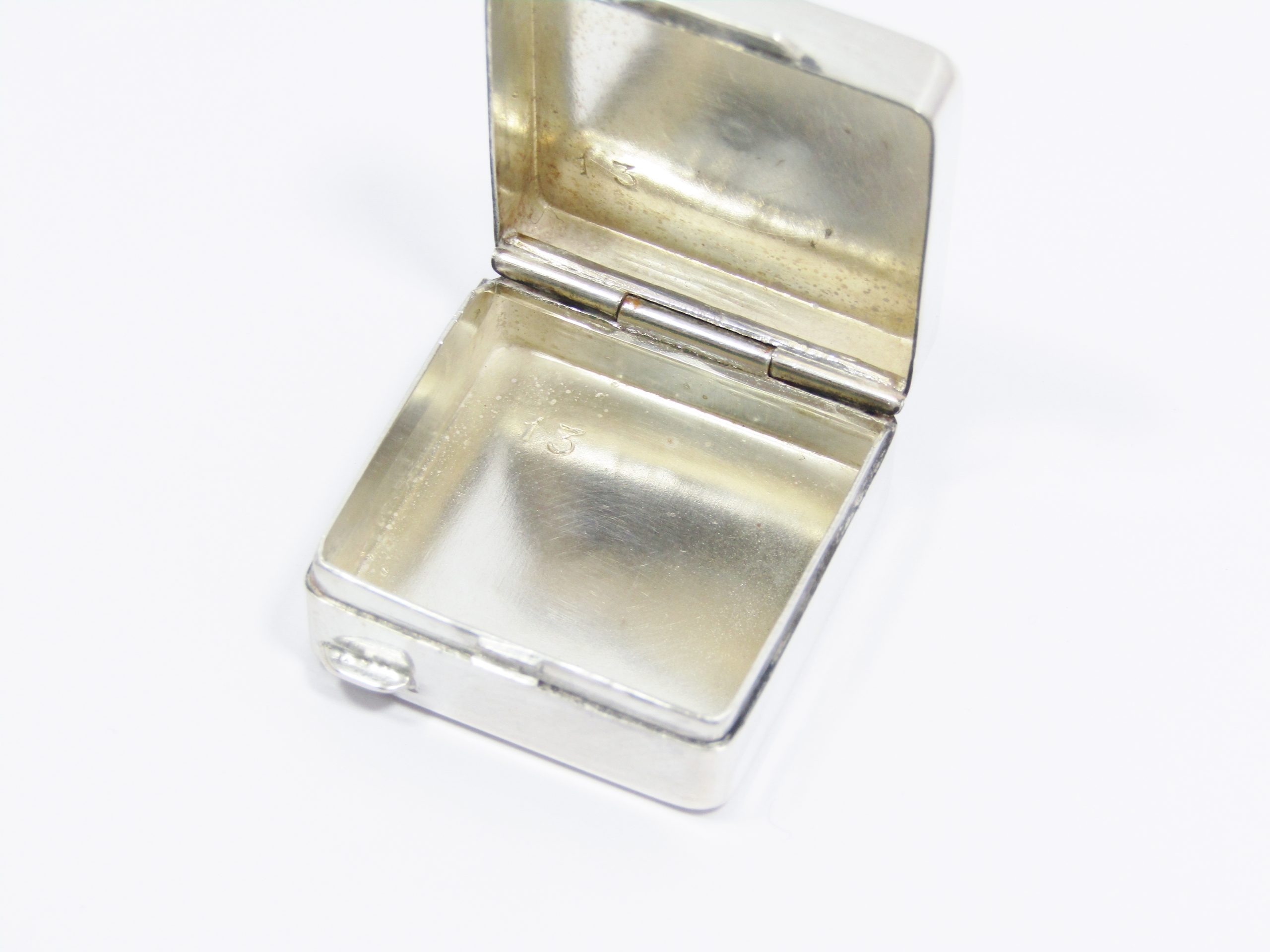 A Beautiful Square 800 Silver Engraved Pill Box