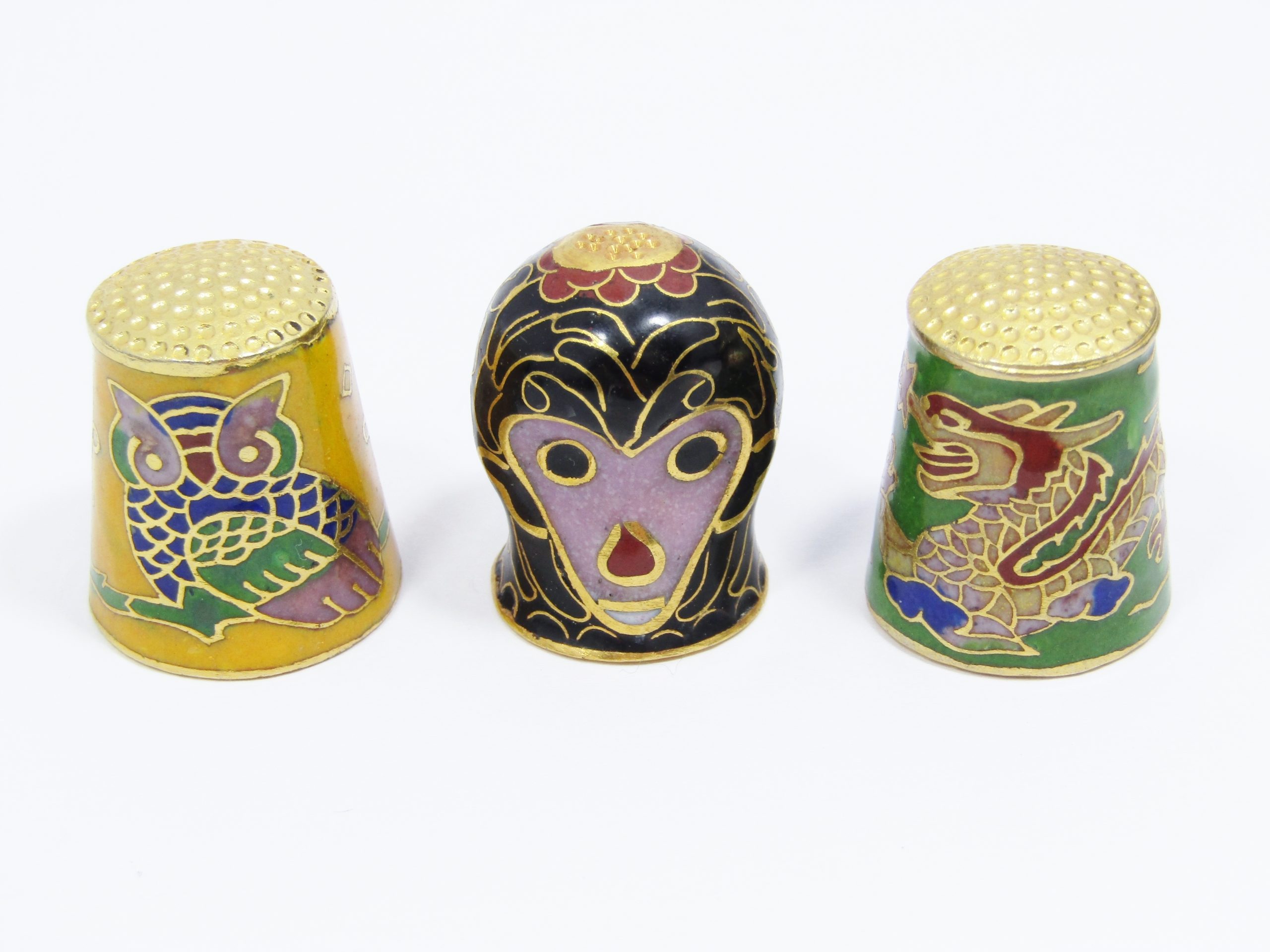 Three Lovely Cloisonne Thimbles