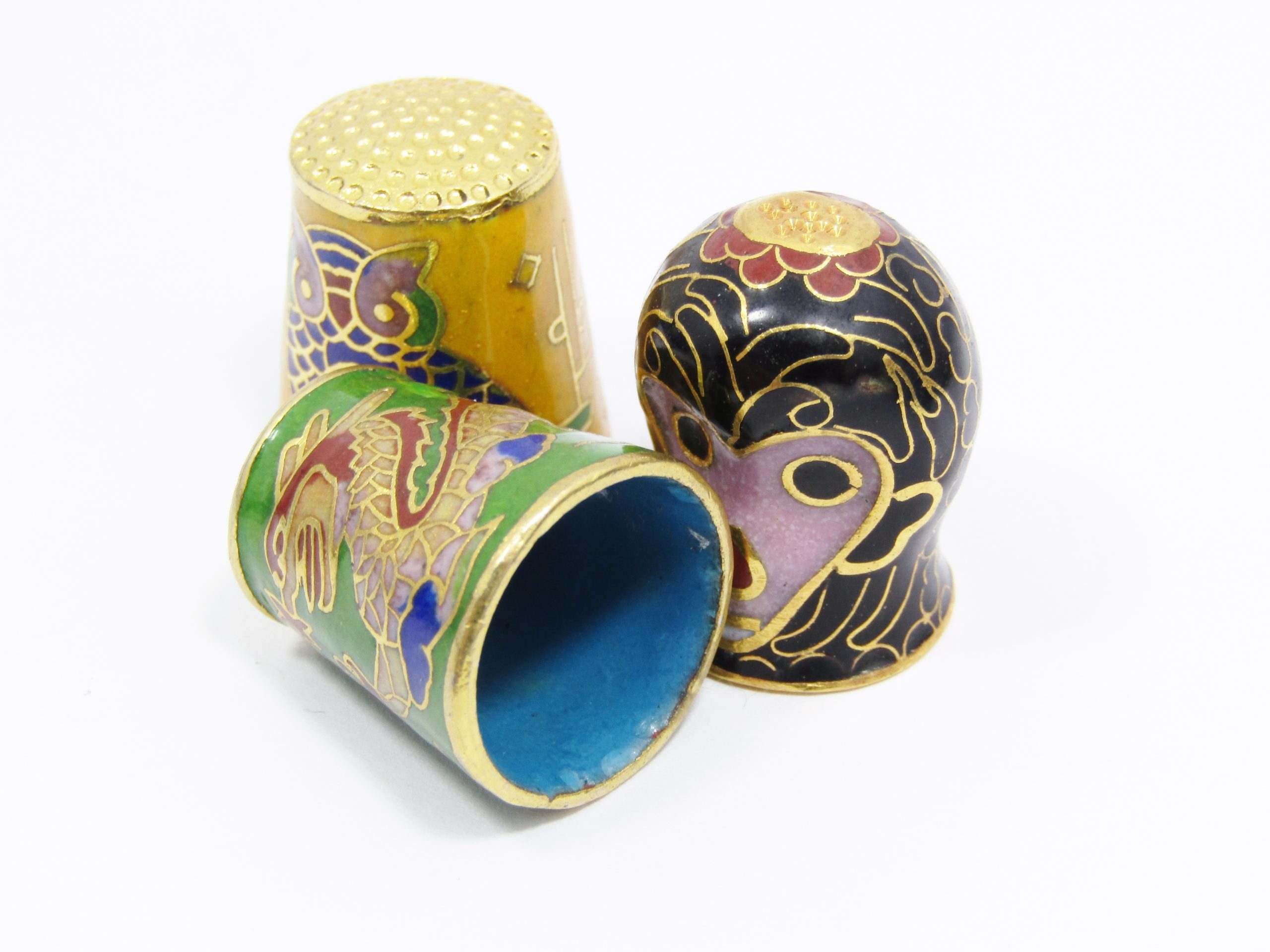 Three Lovely Cloisonne Thimbles