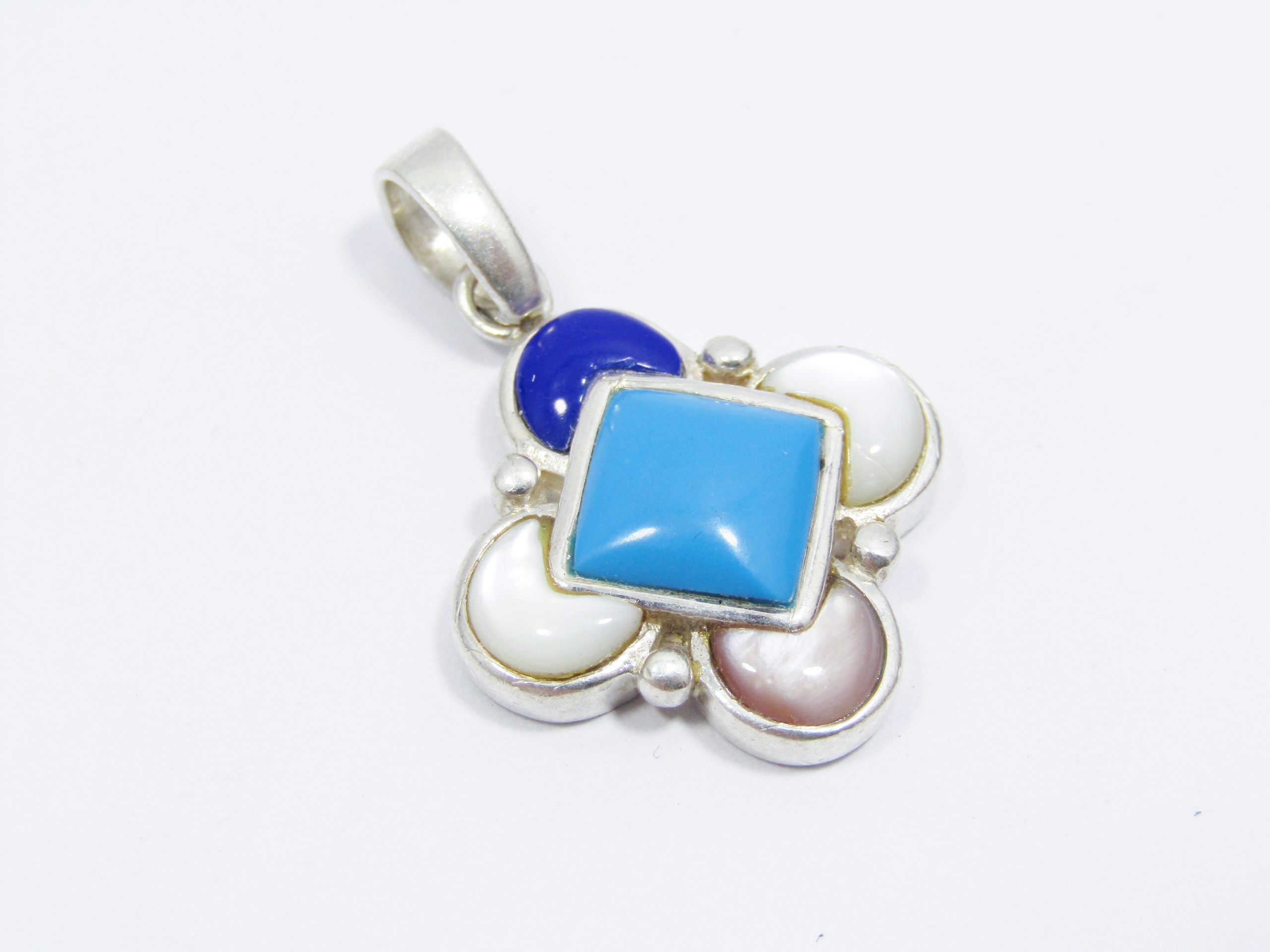 A Gorgeous Multi Color Mother of Pearl and a Blue inlay Pendant in Sterling Silver