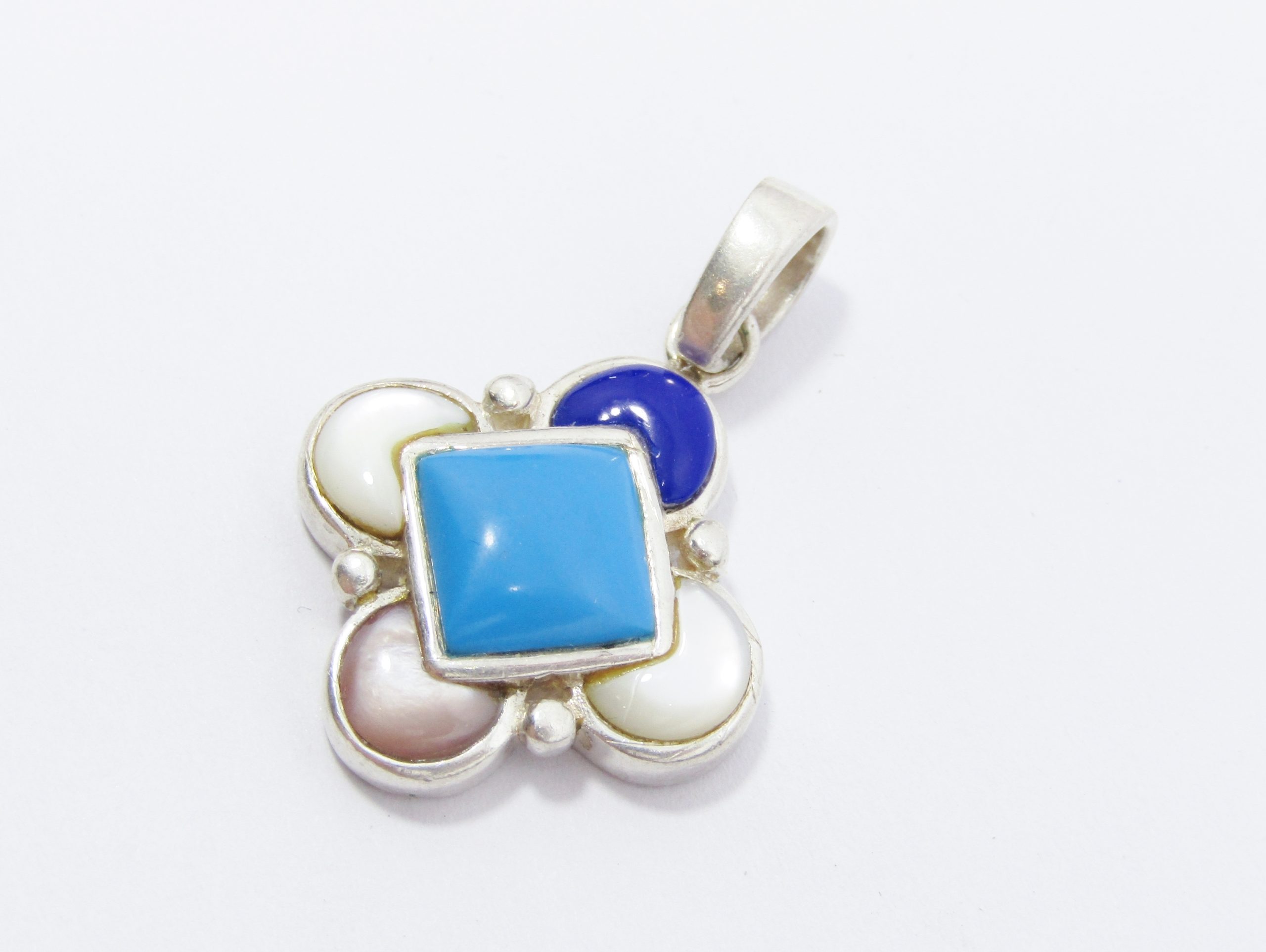 A Gorgeous Multi Color Mother of Pearl and a Blue inlay Pendant in Sterling Silver