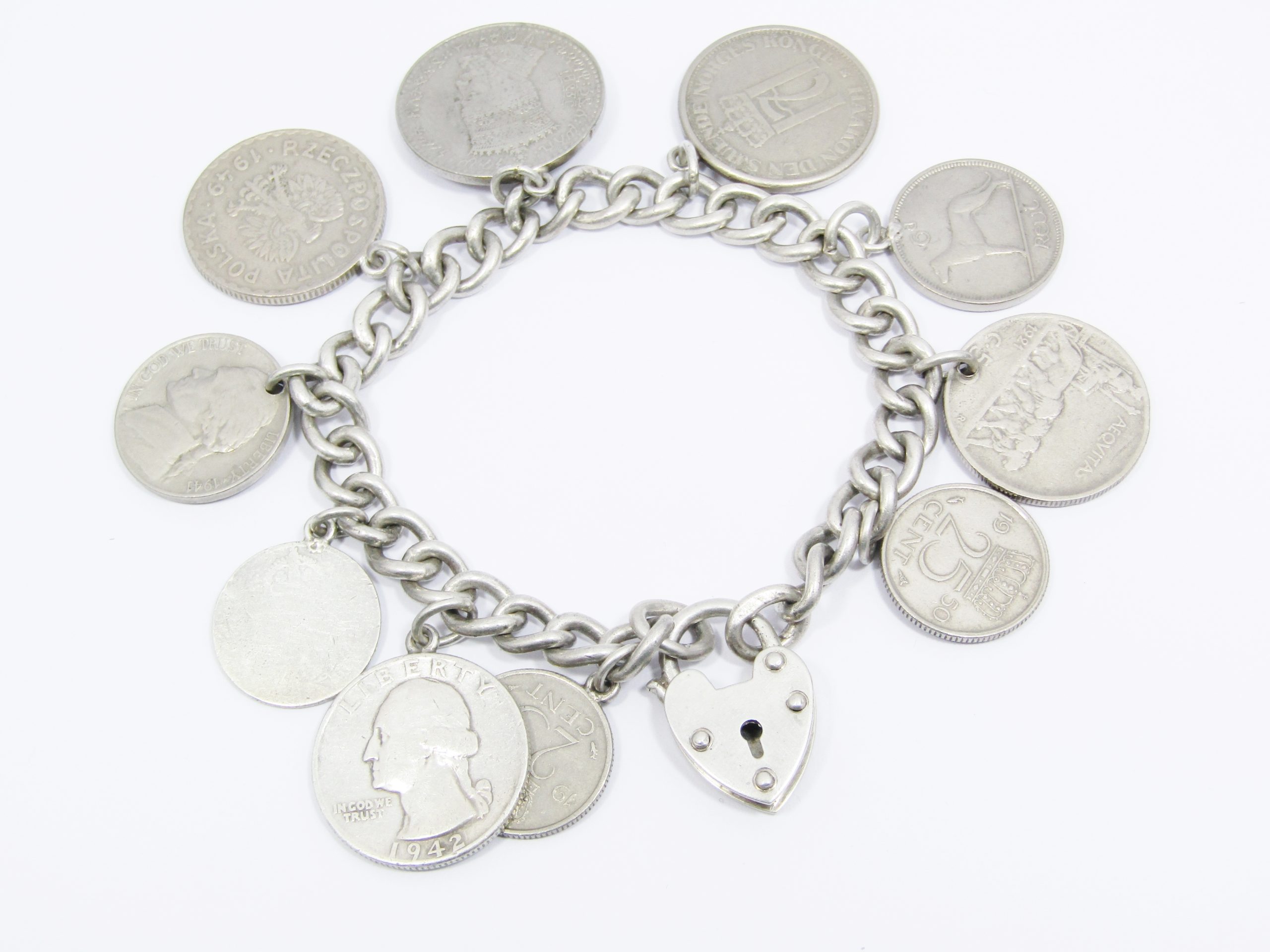 Chunky Vintage "Travellers" Coins & Sterling Silver Bracelet