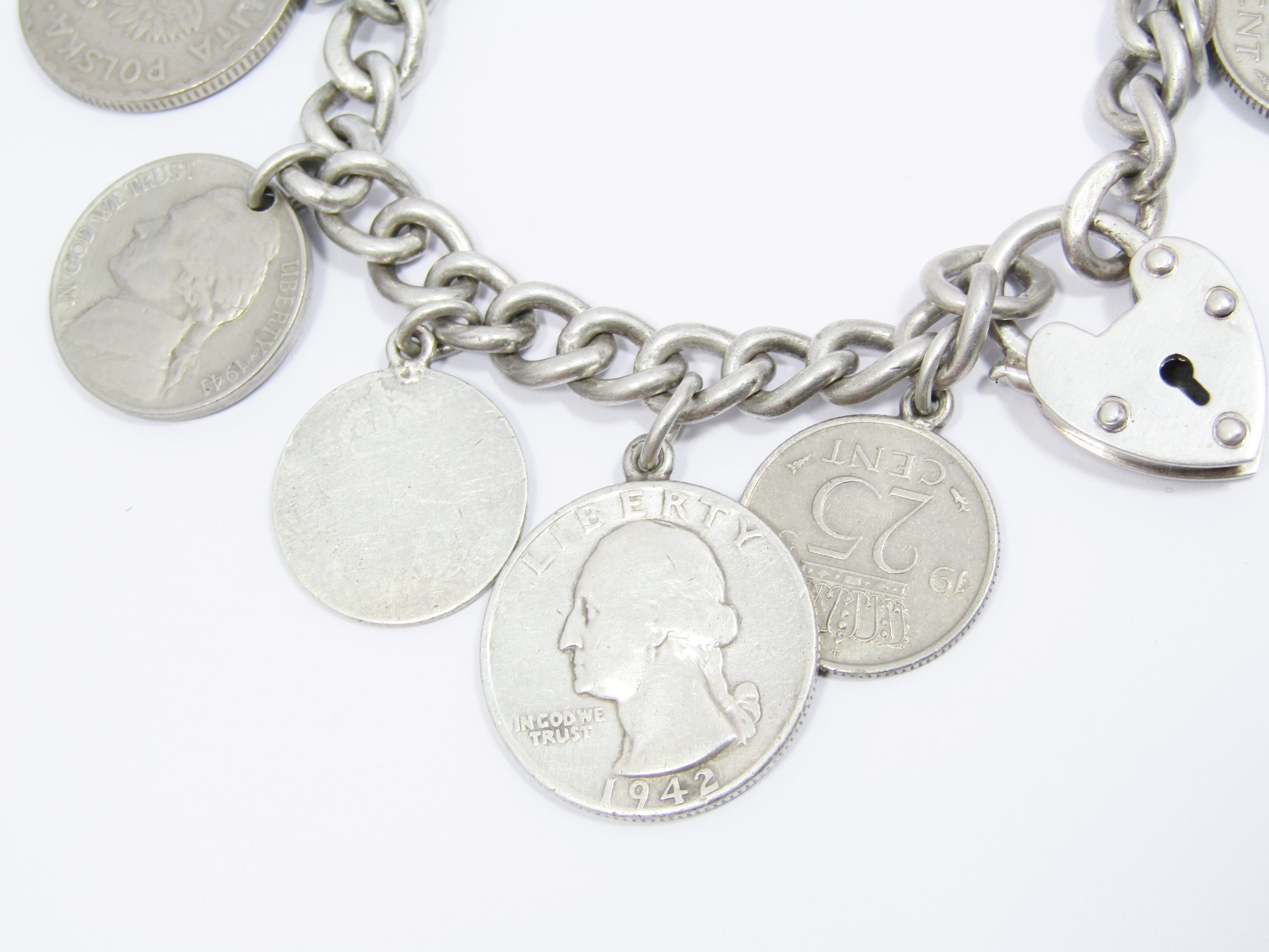 Chunky Vintage "Travellers" Coins & Sterling Silver Bracelet