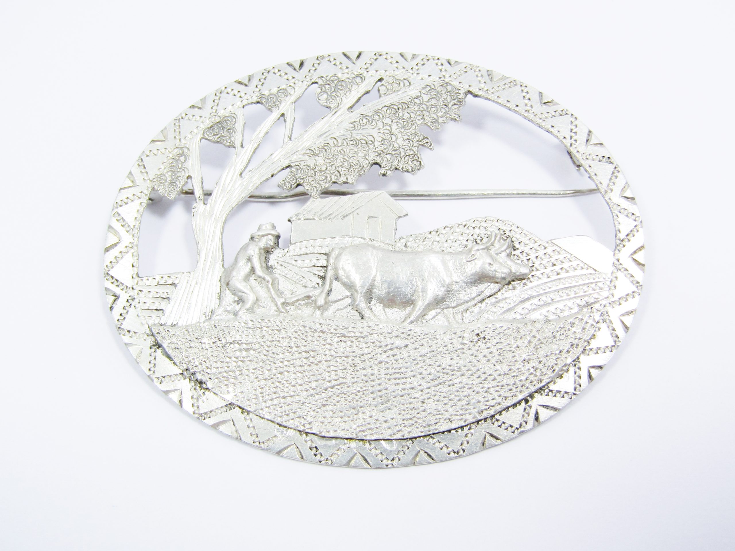 A Gorgeous Large Silver Dutch Scene Brooch