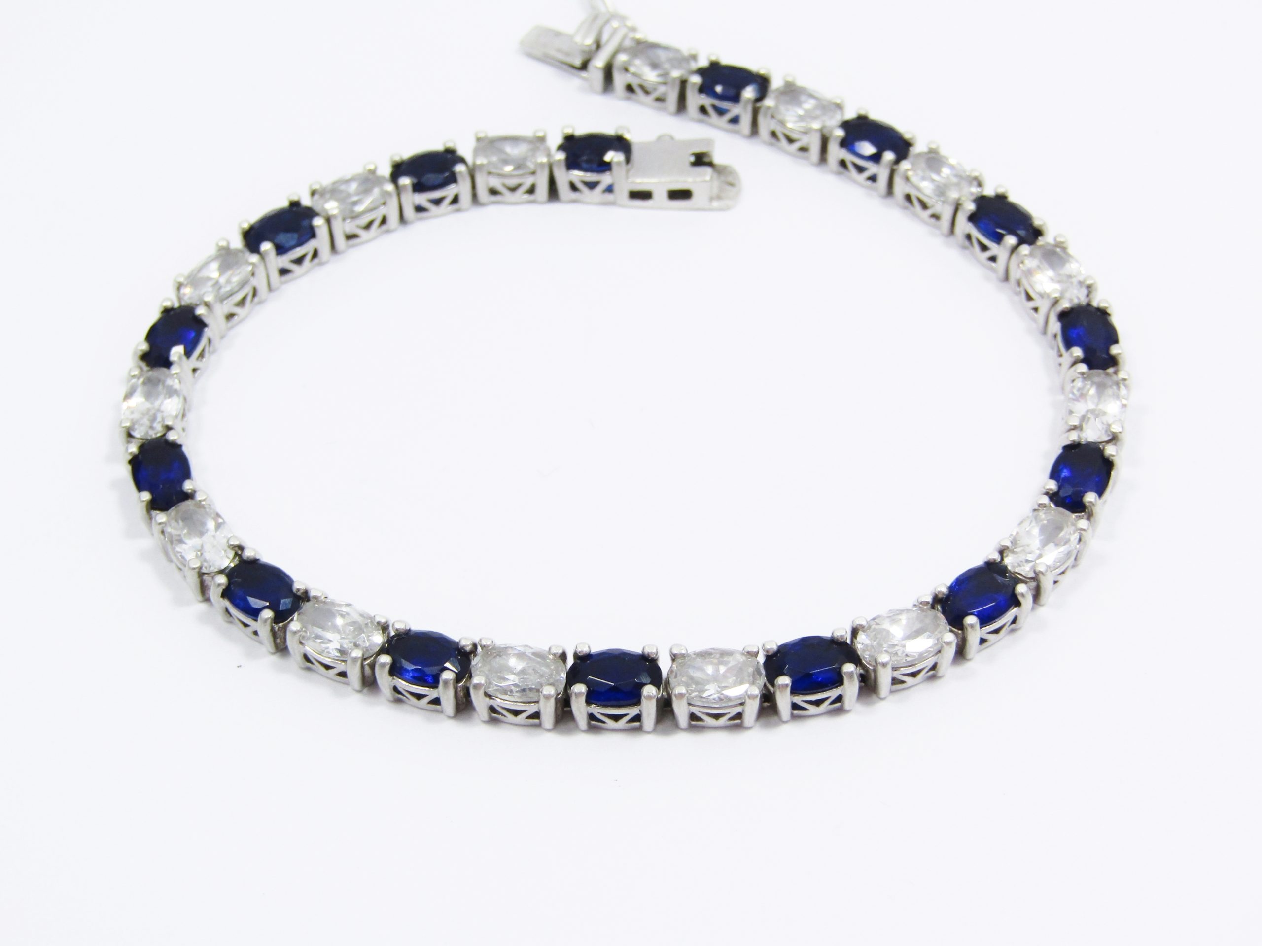 Sparkling Sterling Silver Bracelet with Blue & White CZ Stones