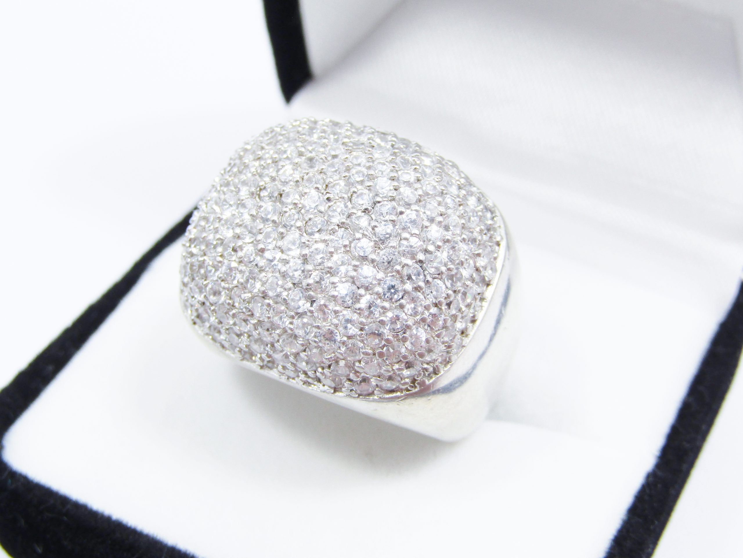 A Gorgeous Square Top Ring Encrusted With Tiny clear Zirconia's in Sterling Silver