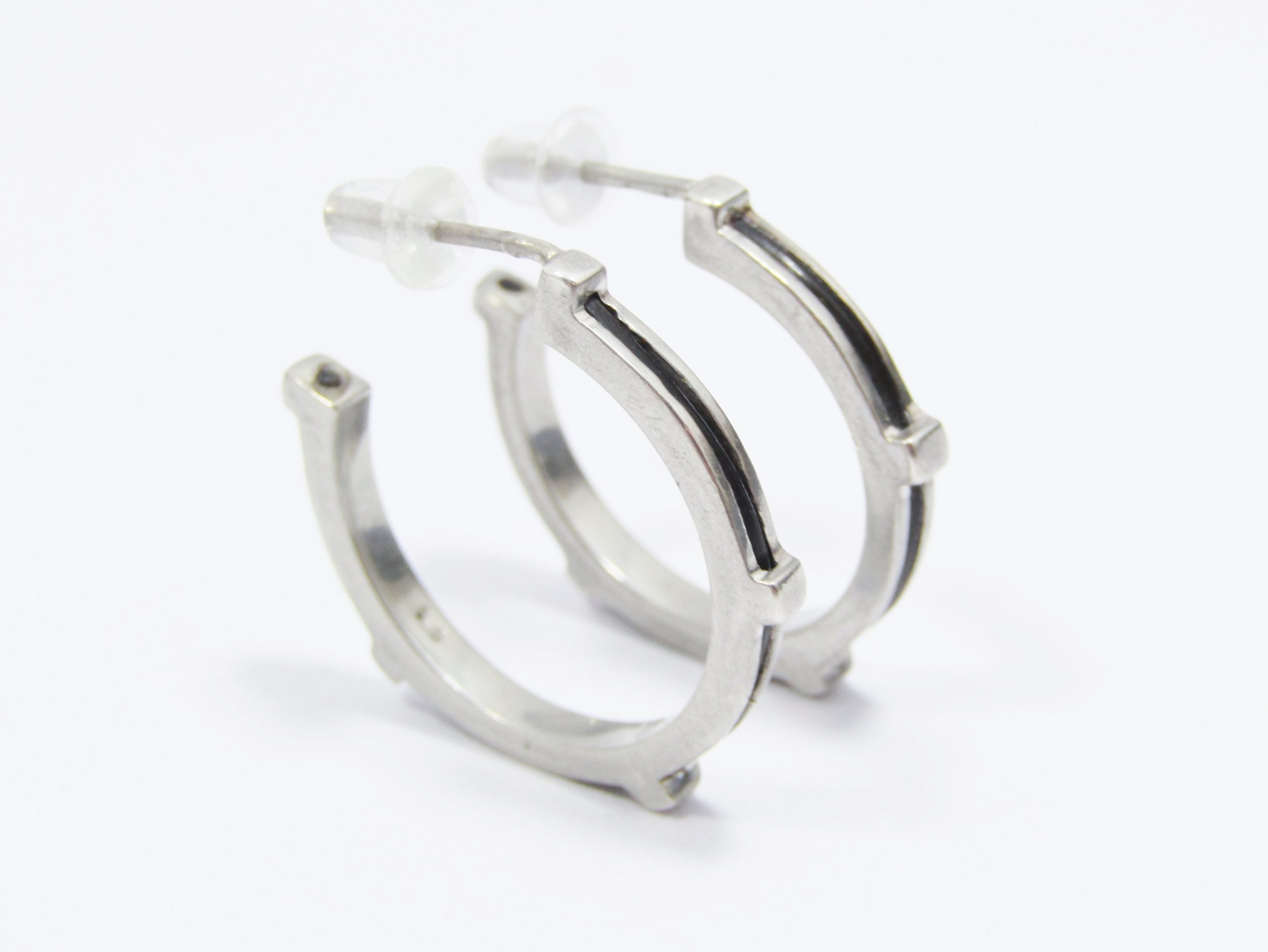 A Lovely Pair of Elephant Hair Hoop Earrings in Sterling Silver.
