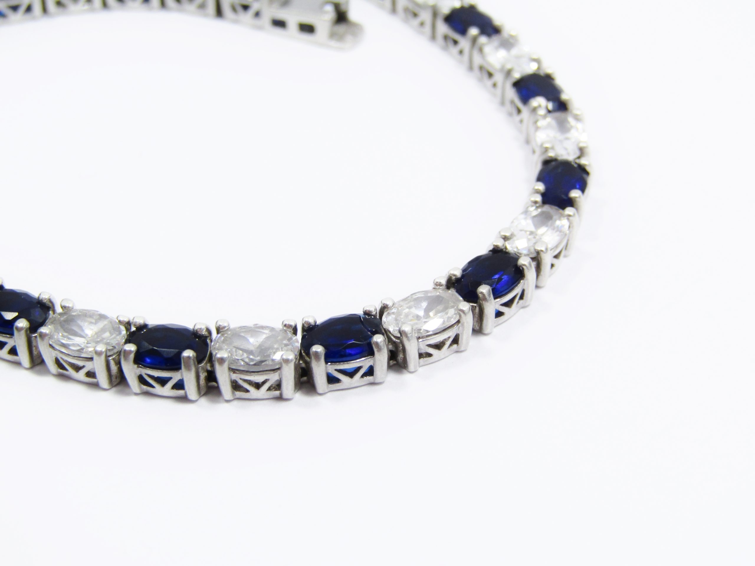 Sparkling Sterling Silver Bracelet with Blue & White CZ Stones
