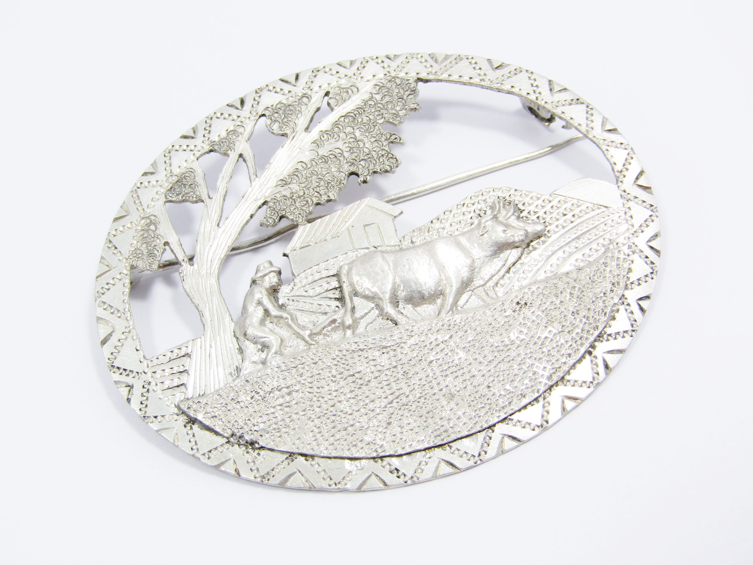 A Gorgeous Large Silver Dutch Scene Brooch