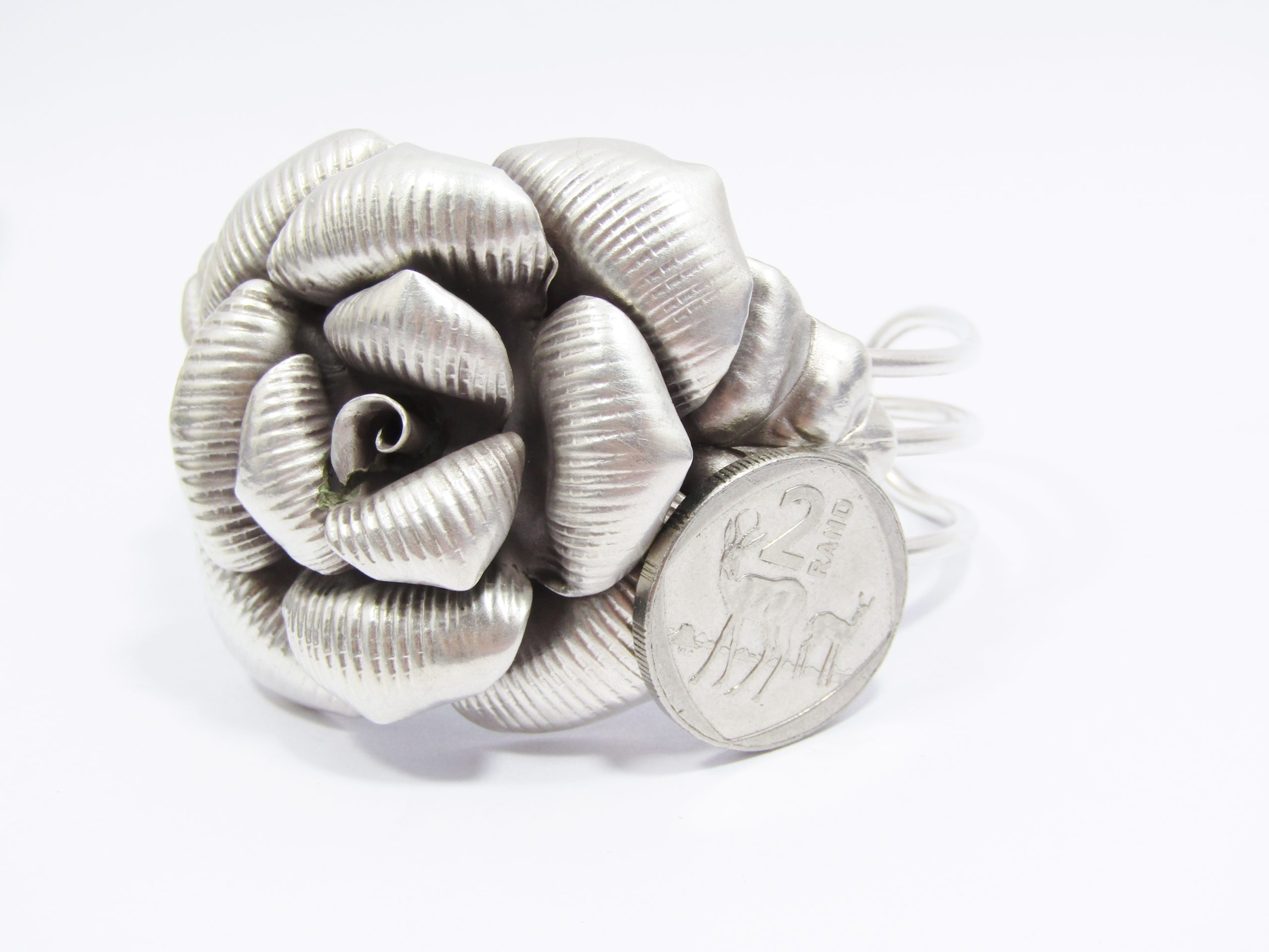 A Gorgeous Huge Flower Cuff Bangle in Sterling Silver