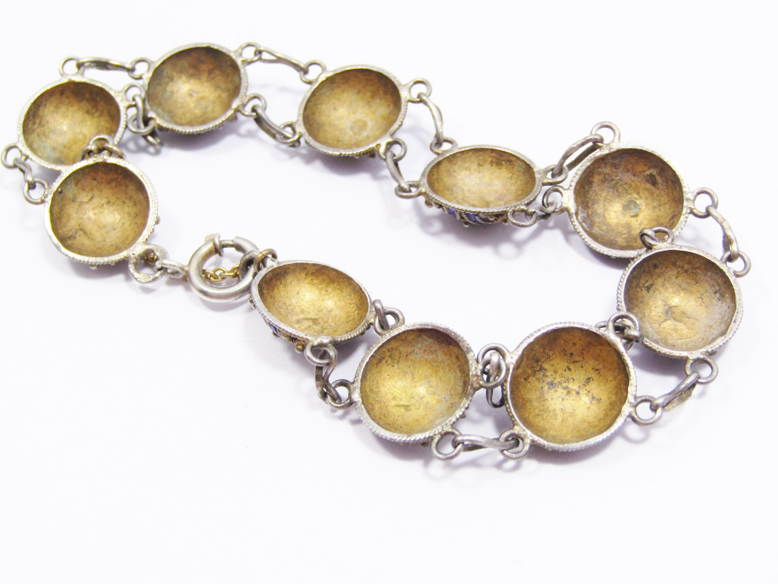 A Beautiful Vintage Gold Gilt Enamel inlay Bracelet with Portugal Hallmarks 833 Silver