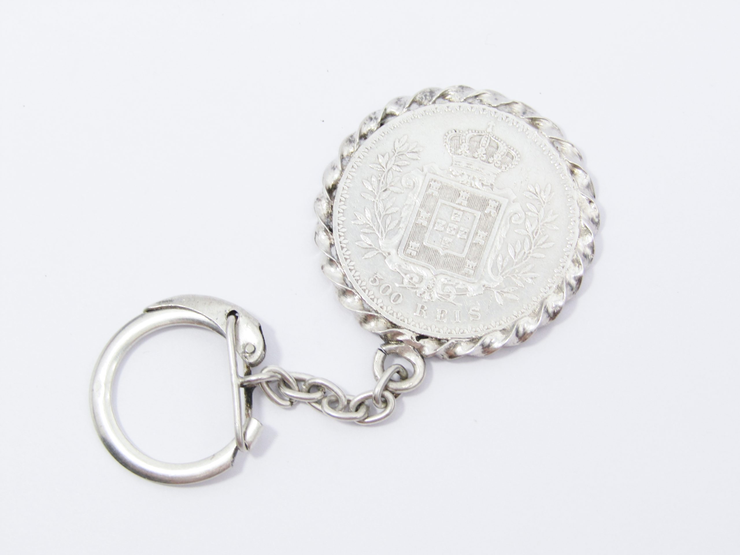 Vintage Portuguese Solid Silver & Coin Keychain