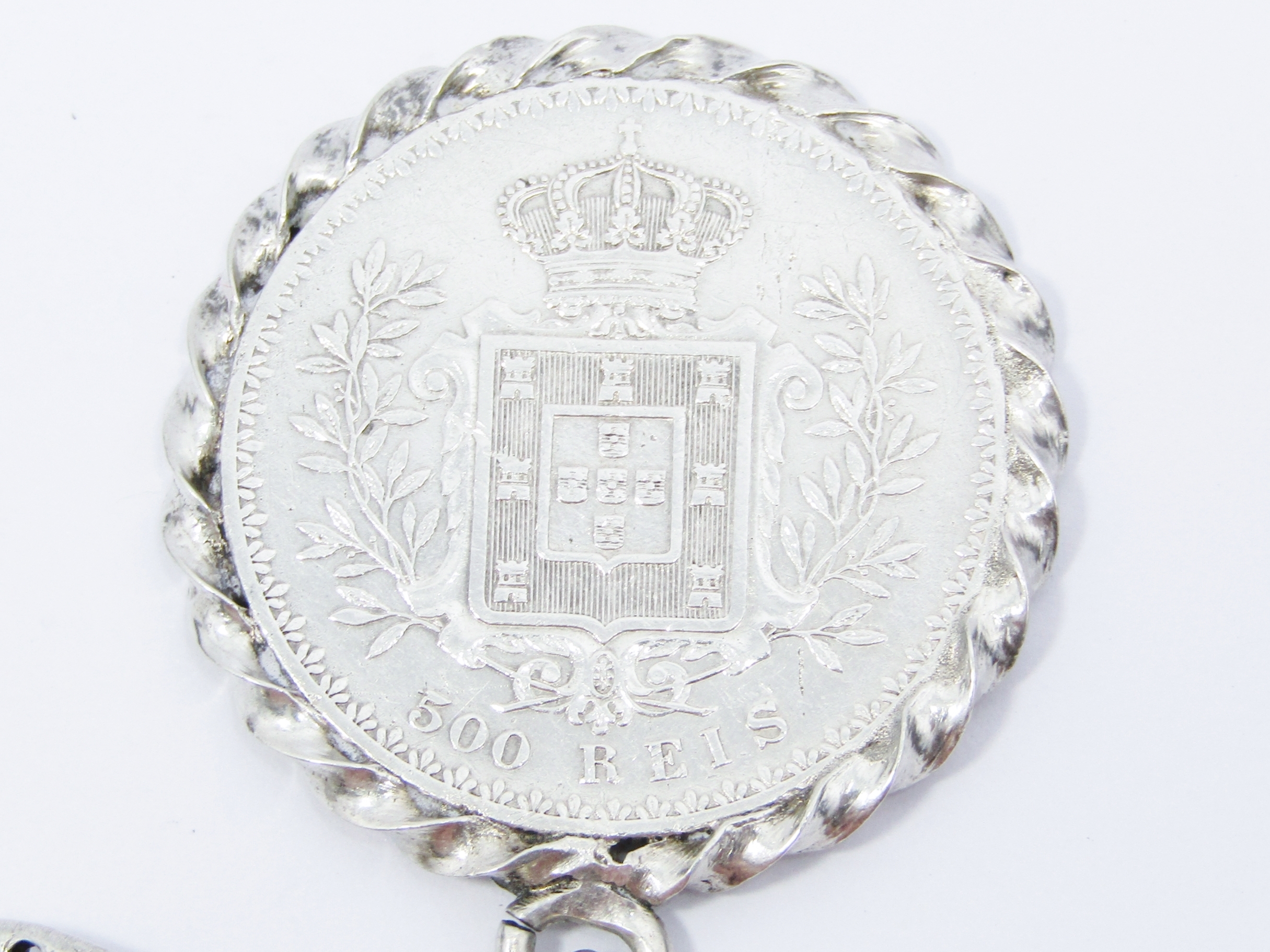 Vintage Portuguese Solid Silver & Coin Keychain