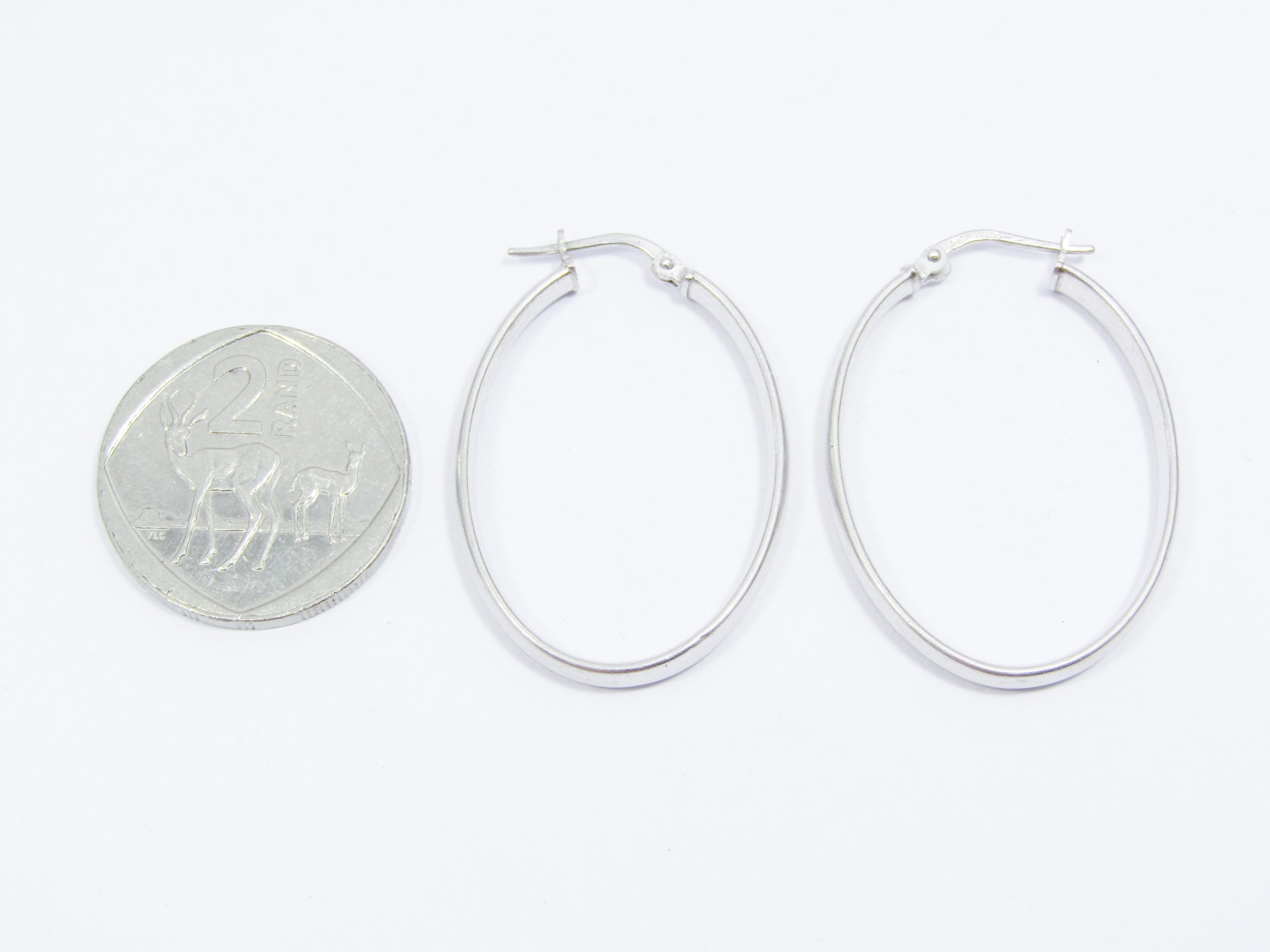 A Stunning Pair of Large Oval Flat Earrings in Sterling Silver