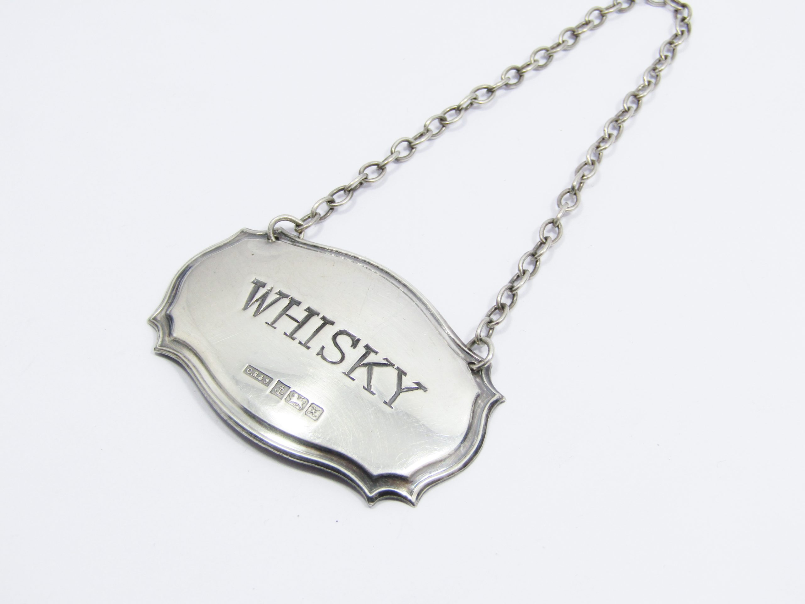 Vintage (c1997) Sterling Silver UK Hallmarked "Whisky" Decanter Label