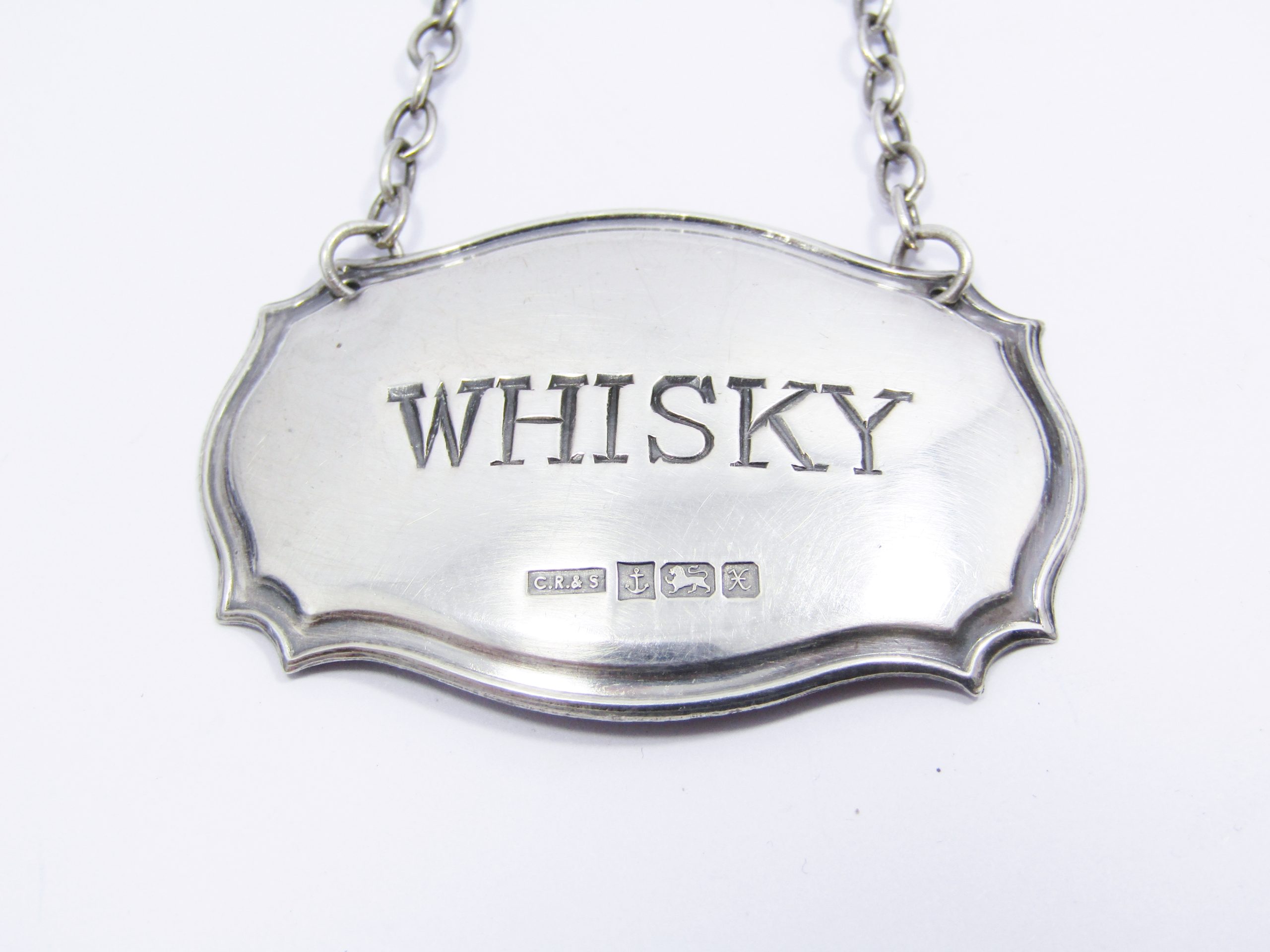 Vintage (c1997) Sterling Silver UK Hallmarked "Whisky" Decanter Label