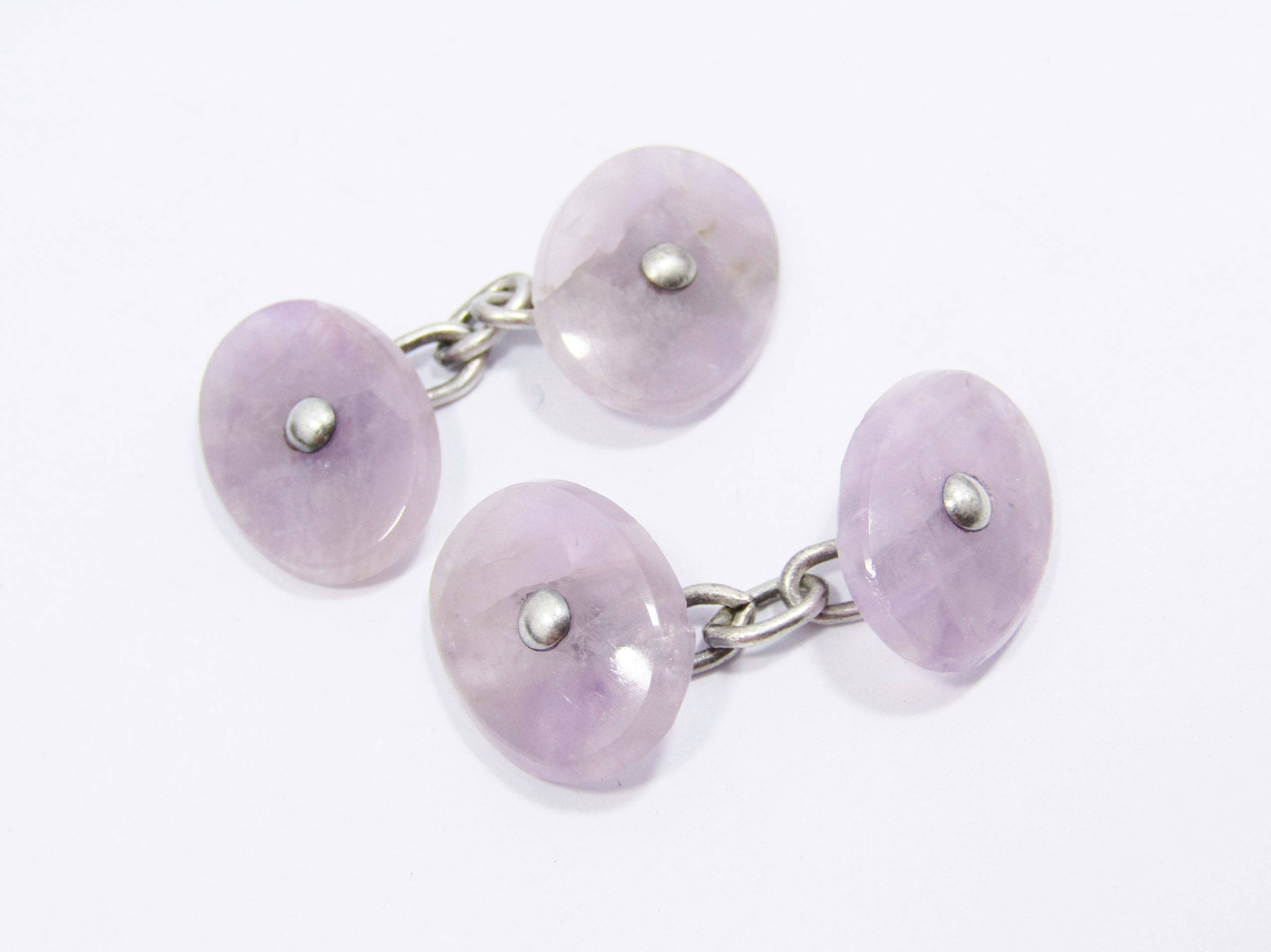 Pair of Amethyst Pebble & Sterling Silver Cuff Links