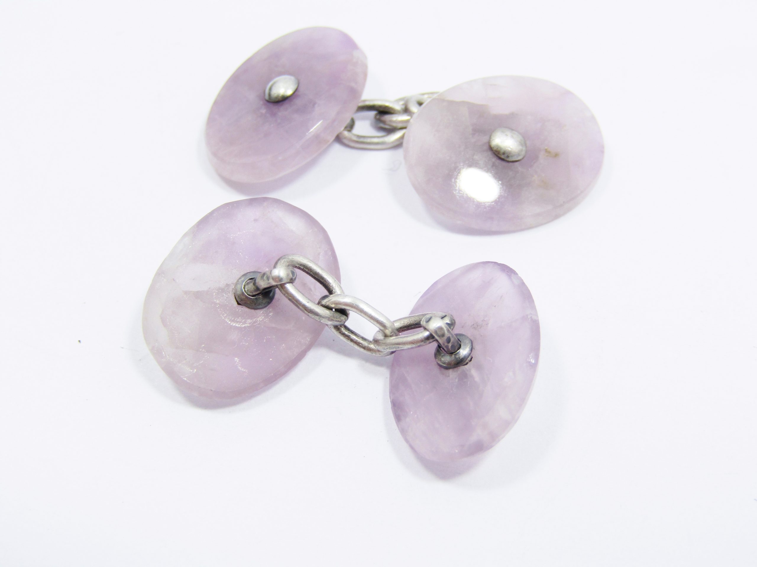 Pair of Amethyst Pebble & Sterling Silver Cuff Links