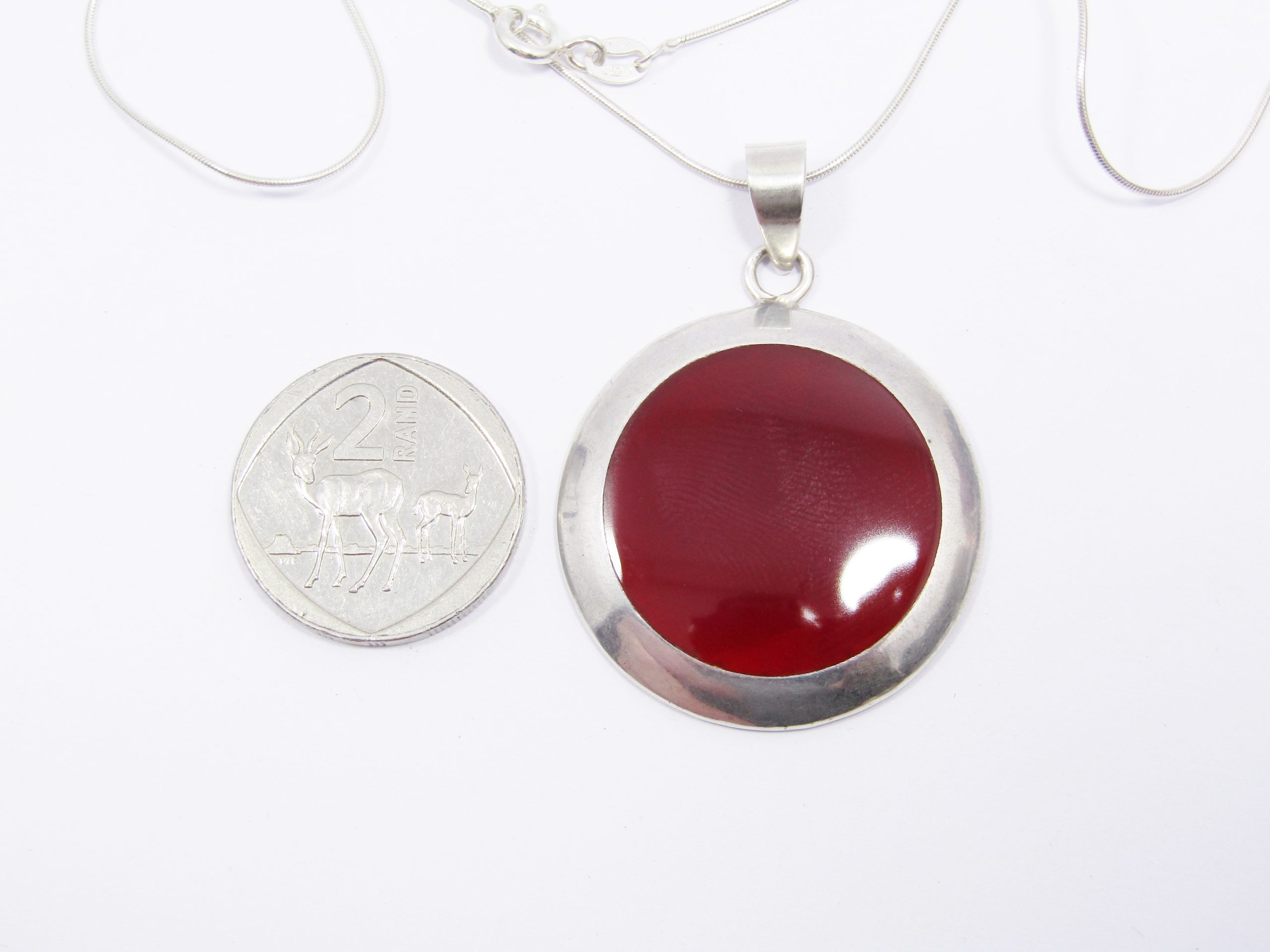 A Stunning Large Carnelian Pendant on Chain in Sterling Silver