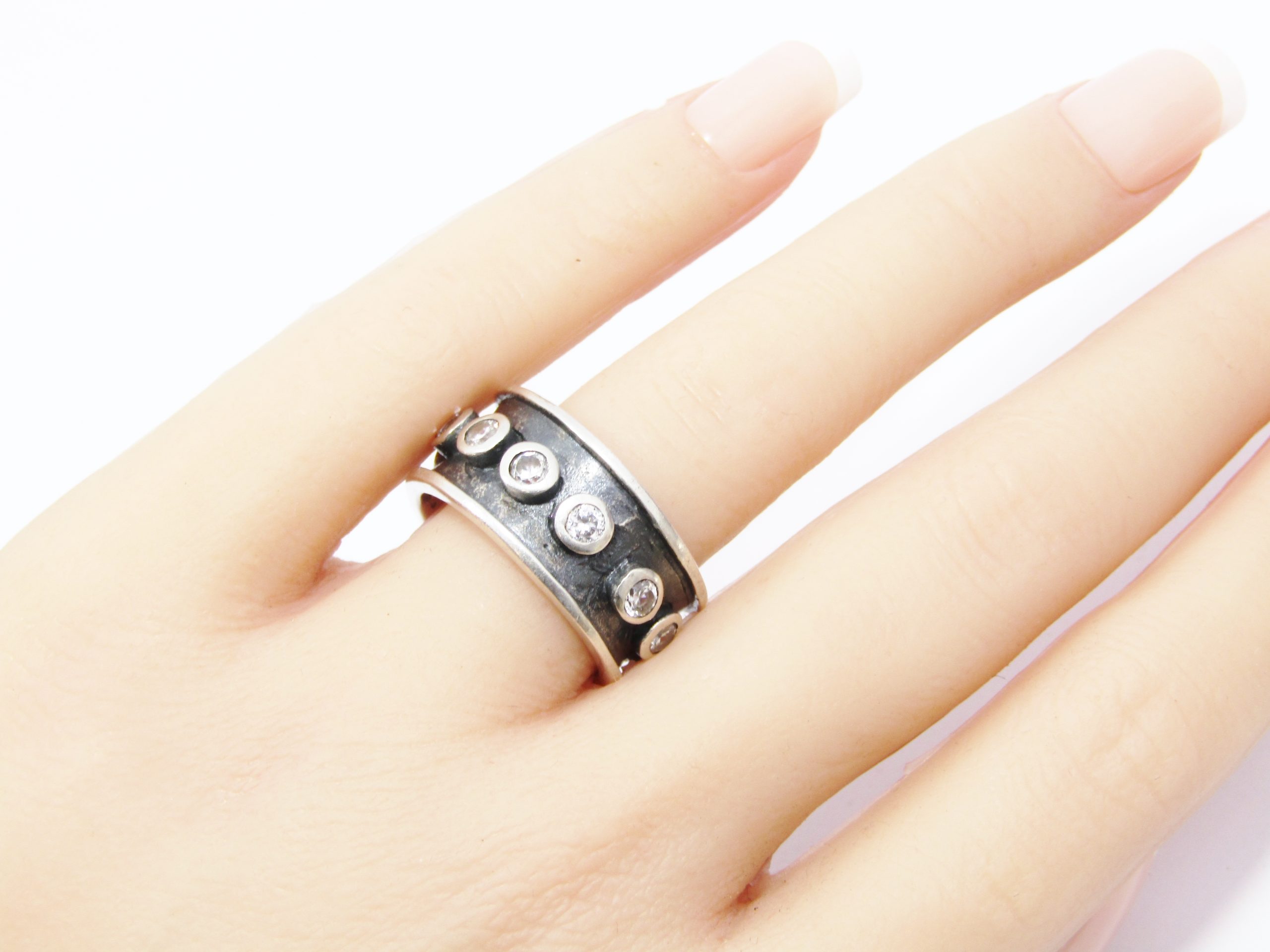 A Chunky Oxidized Full Eternity Zirconia Band in Sterling Silver