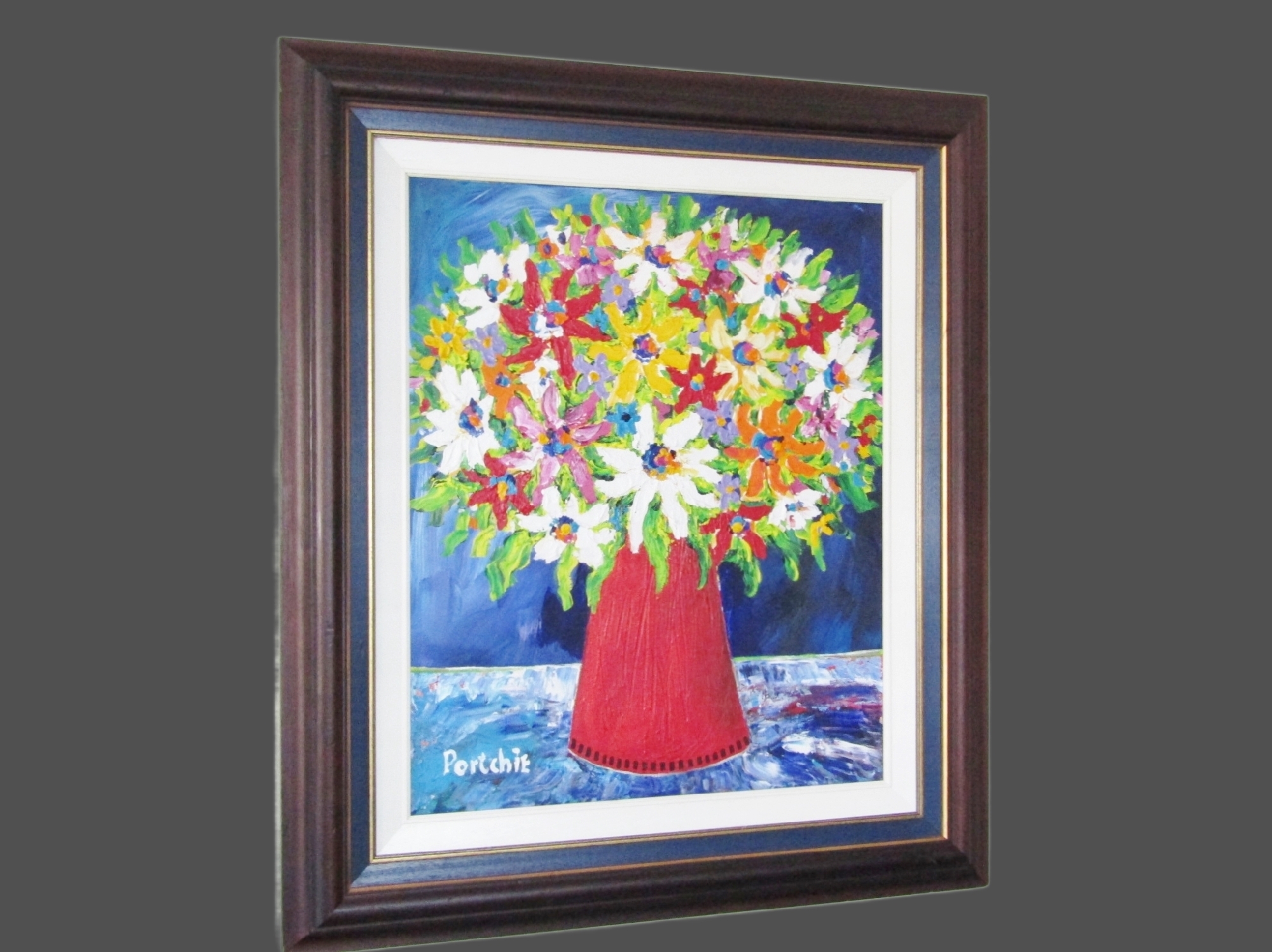 HUGE Original Portchie (1963-2026) Painting "Flowers in Red Pot"