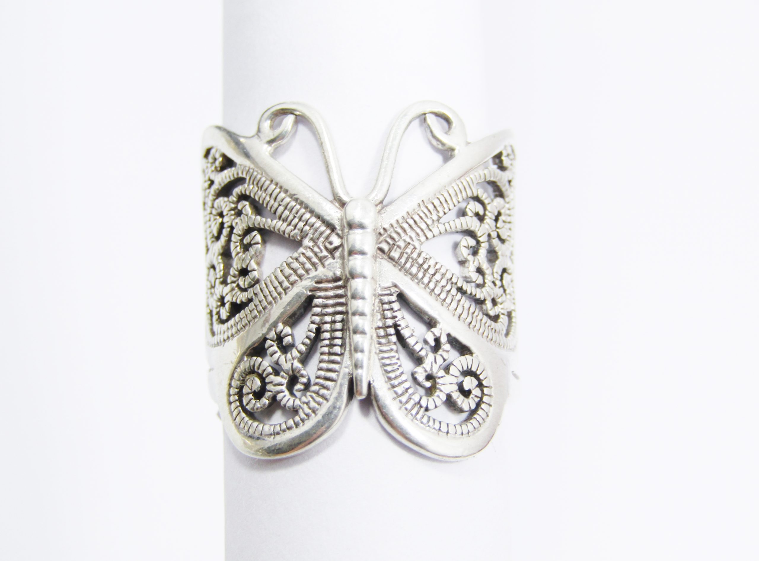 A Lovely Broad Filigree Butterfly Ring in Sterling Silver
