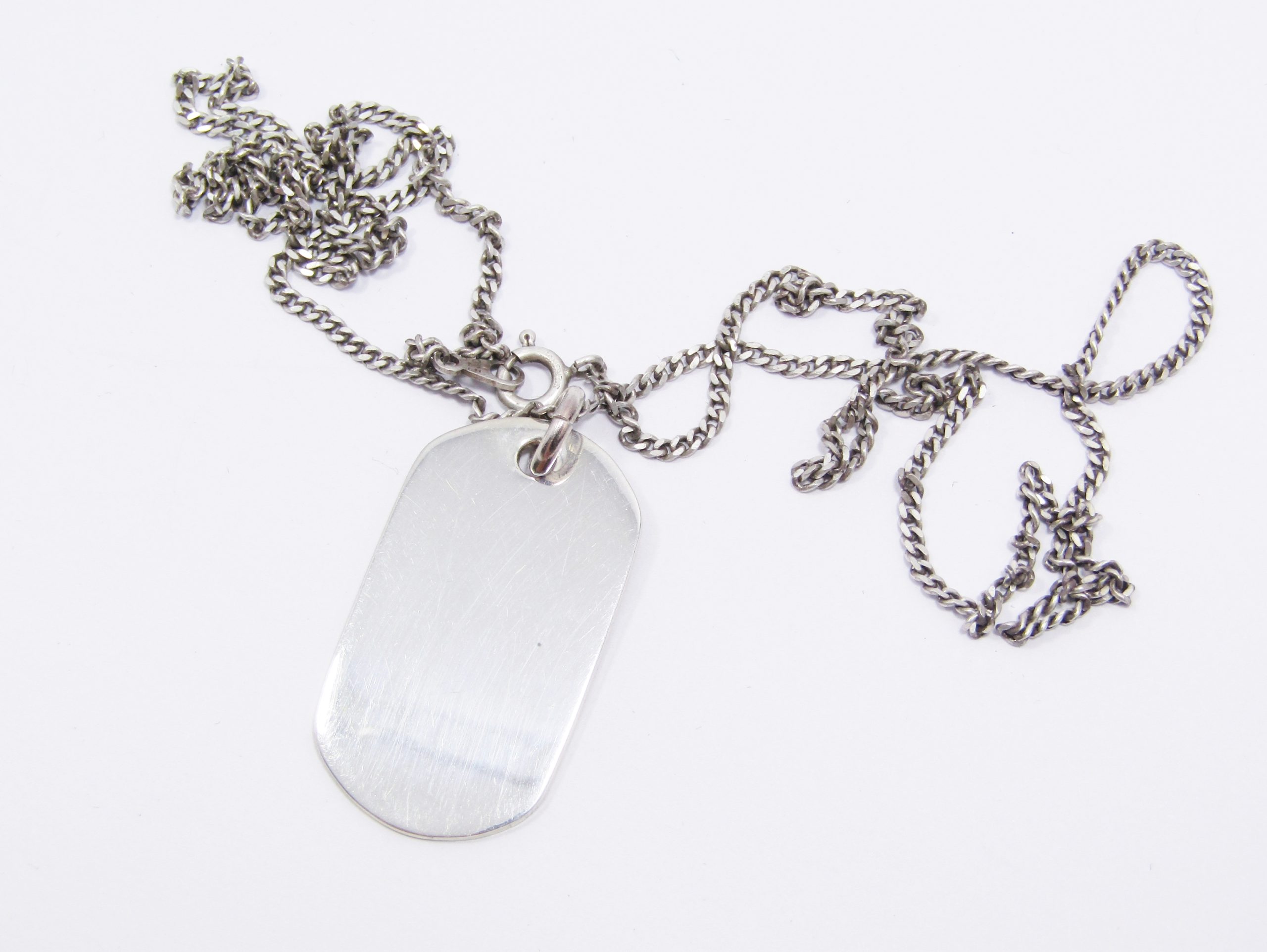 A Stunning Dog tag Pendant on Chain in Sterling Silver.
