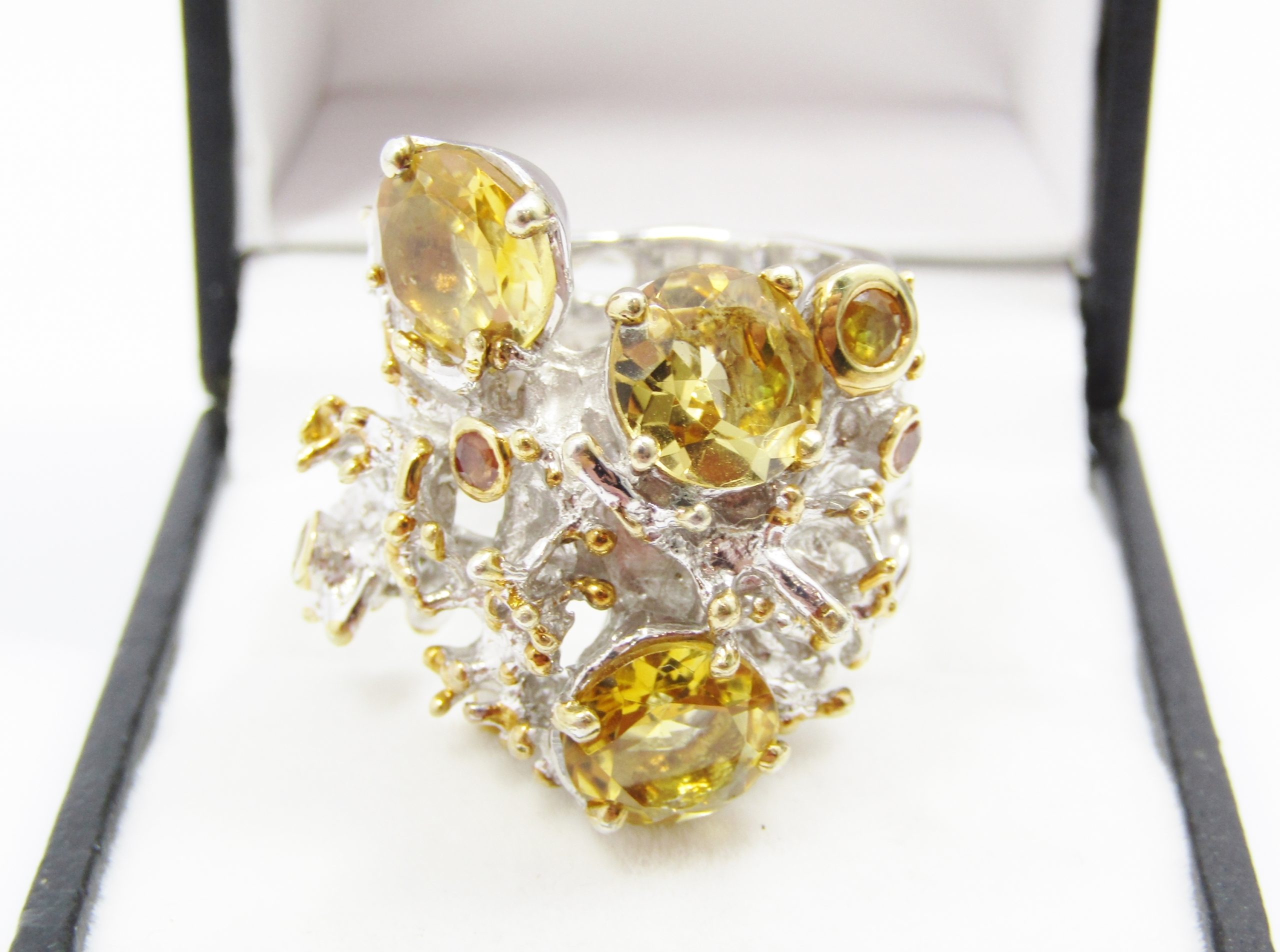 A Spectacular Two Tone Rhodium Plated over Sterling Silver Citrine Gemstone ring