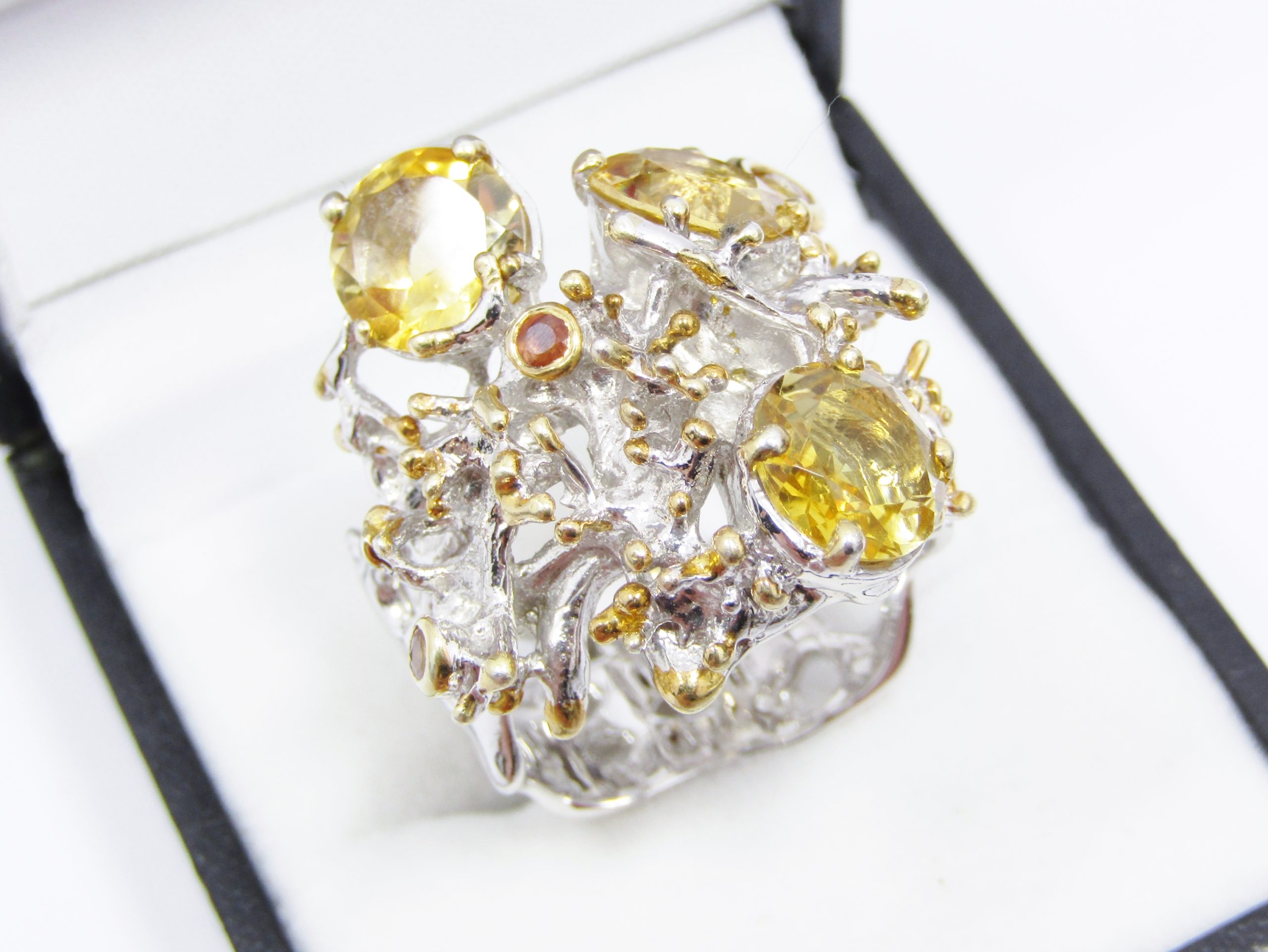 A Spectacular Two Tone Rhodium Plated over Sterling Silver Citrine Gemstone ring