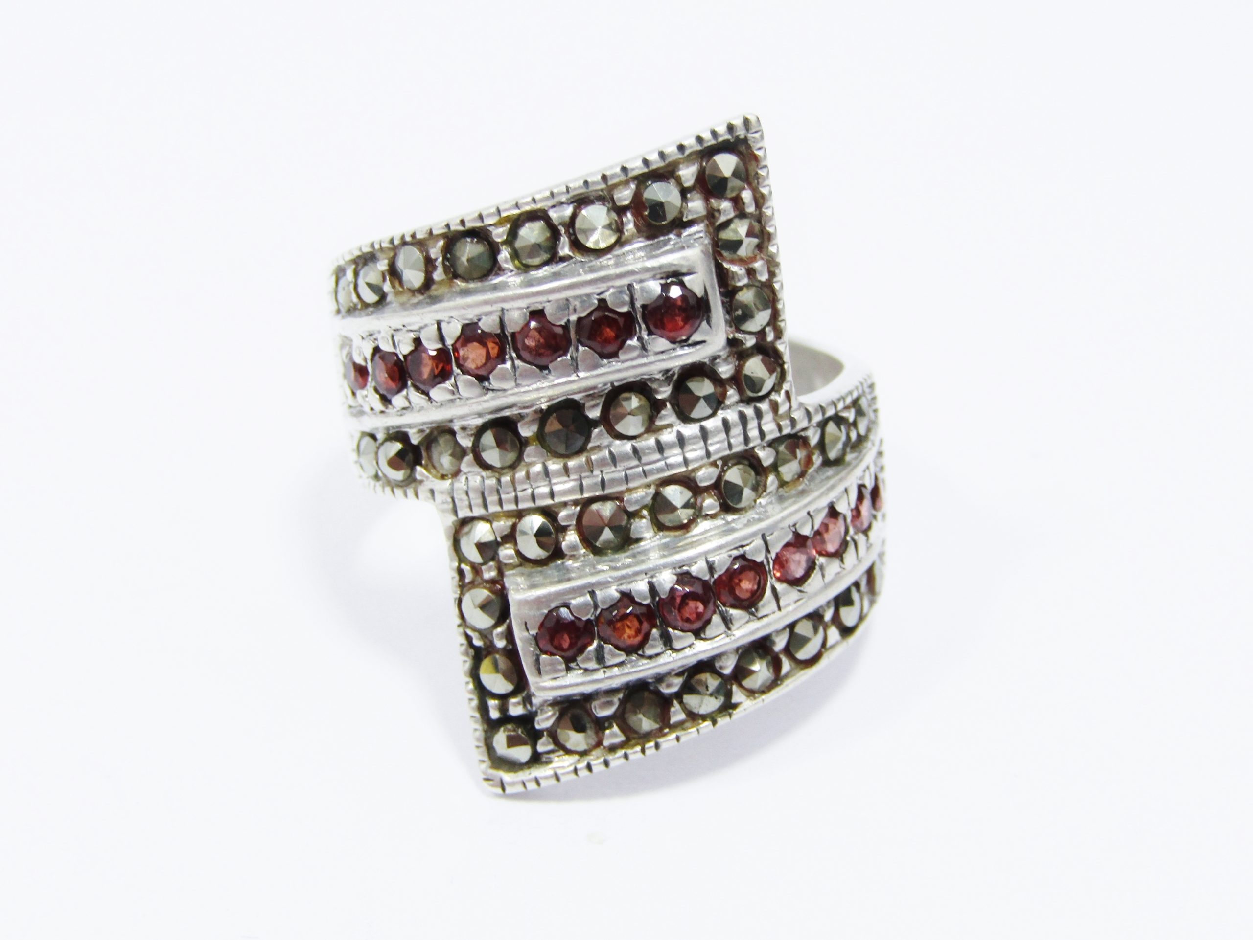 A Stunning Garnet and Marcasite Ring in Sterling Silver